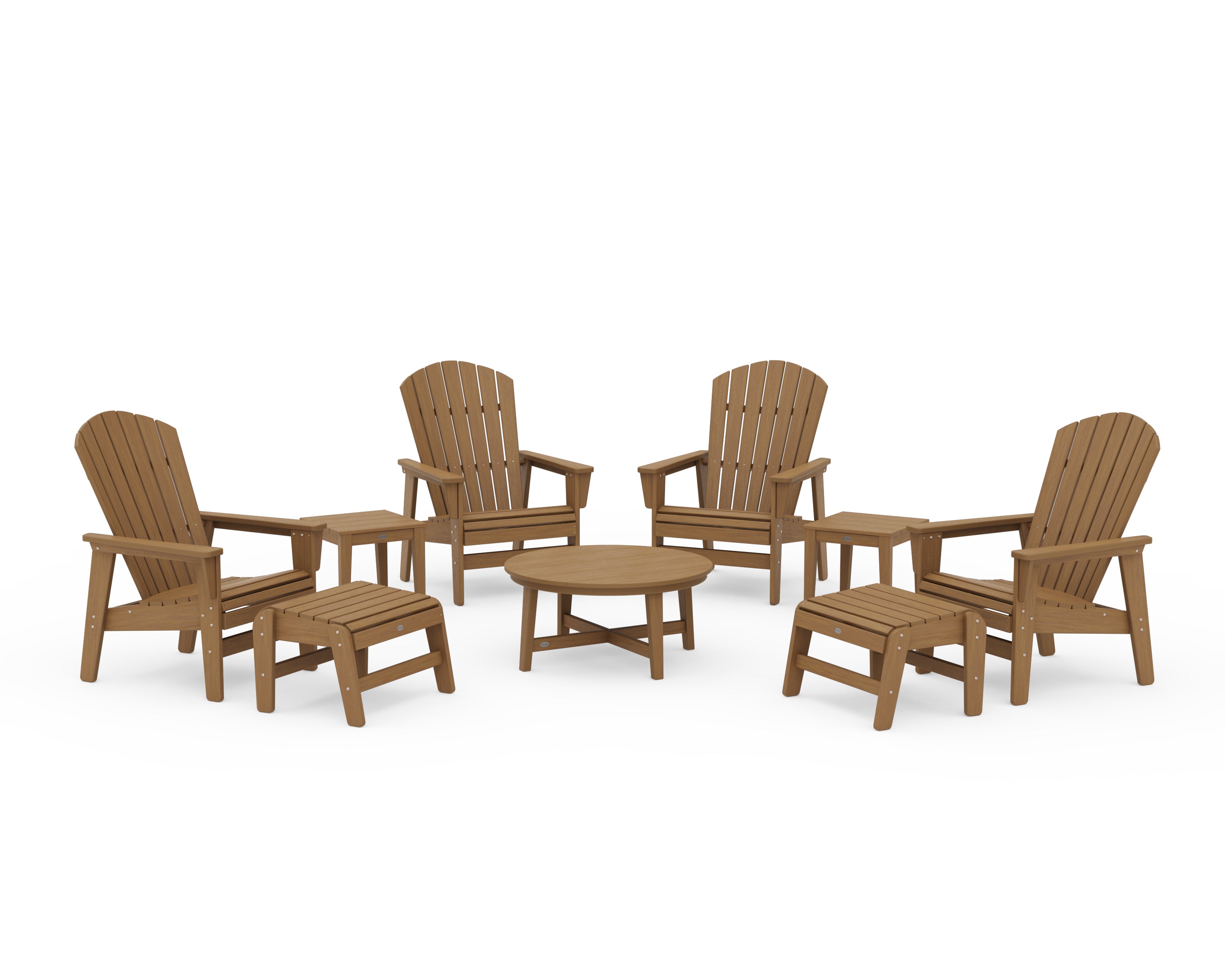POLYWOOD Nautical Grand Upright Adirondack 9-Piece Conversation Set in Natural