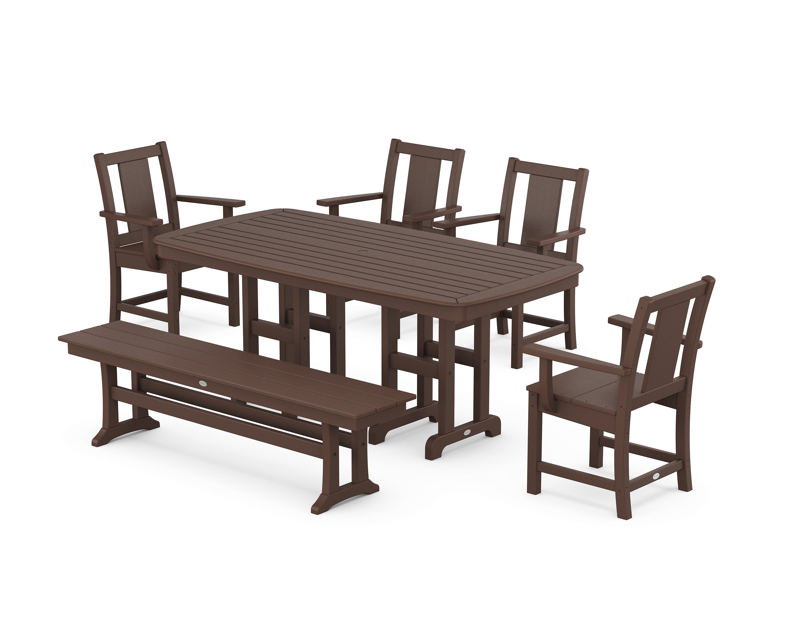 POLYWOOD Prairie 6-Piece Dining Set with Bench in Mahogany