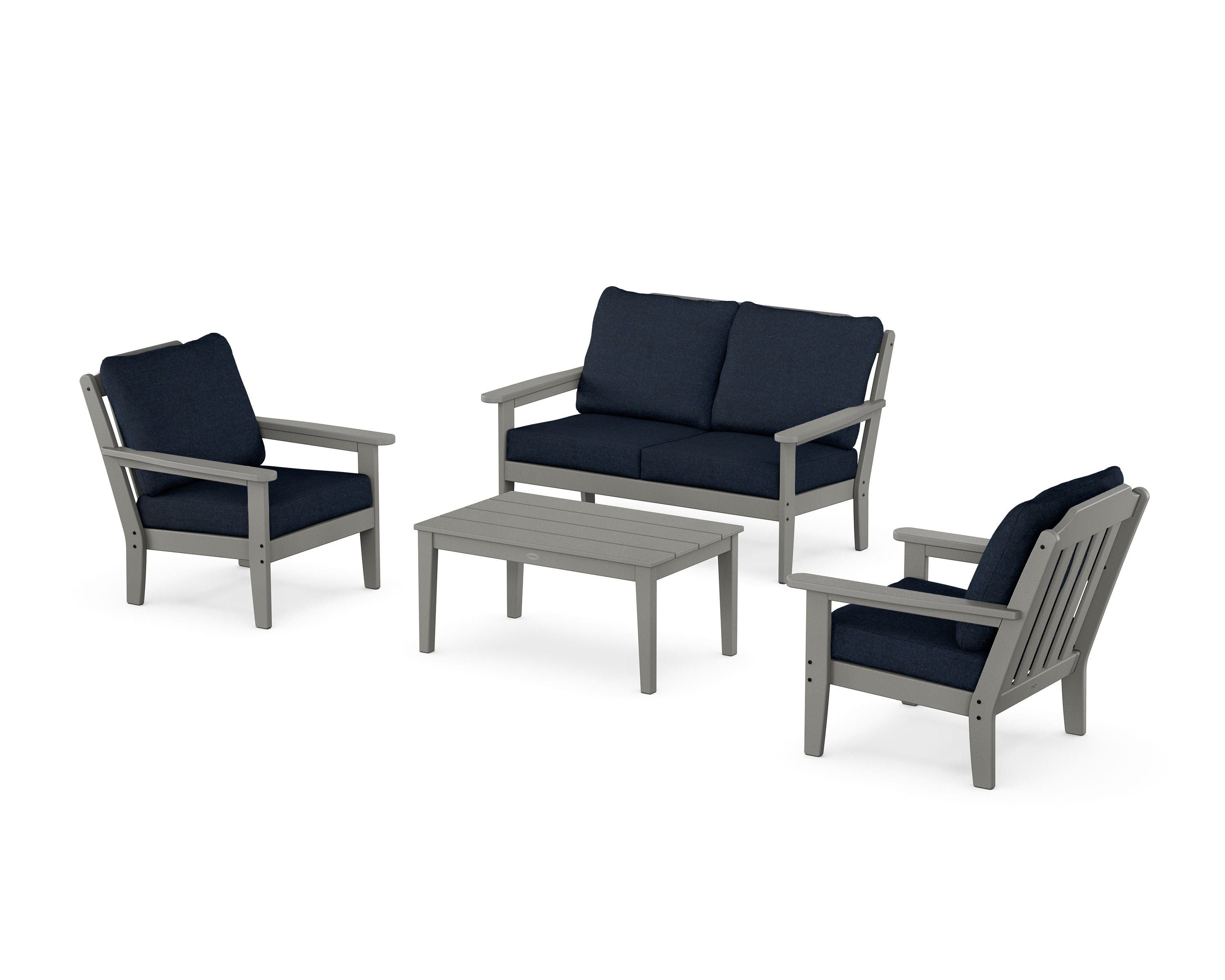 Country Living Cottage 4-Piece Deep Seating Set with Loveseat in Slate Grey / Marine Indigo