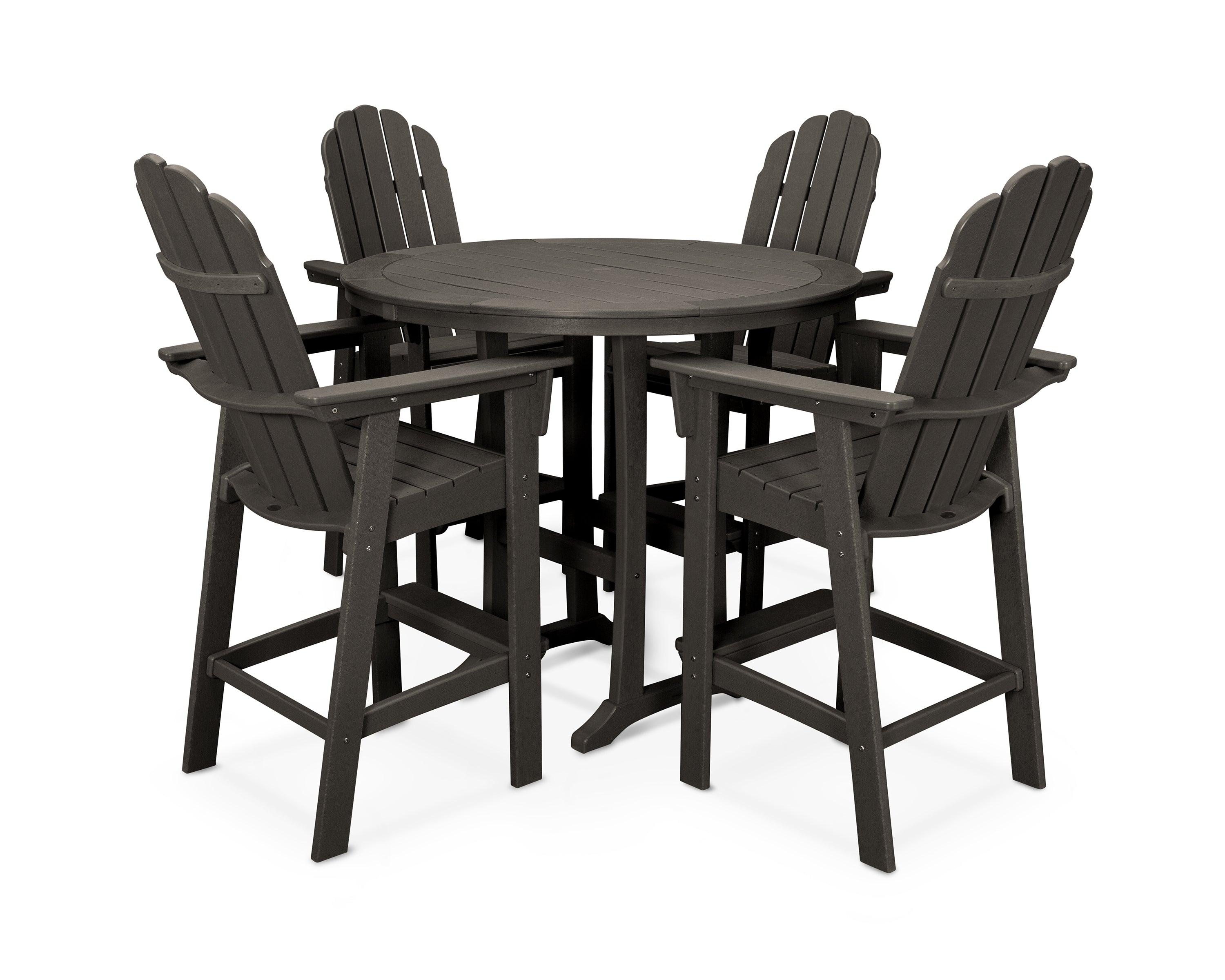 POLYWOOD® Vineyard Curveback Adirondack 5-Piece Nautical Trestle Bar Set in Vintage Coffee