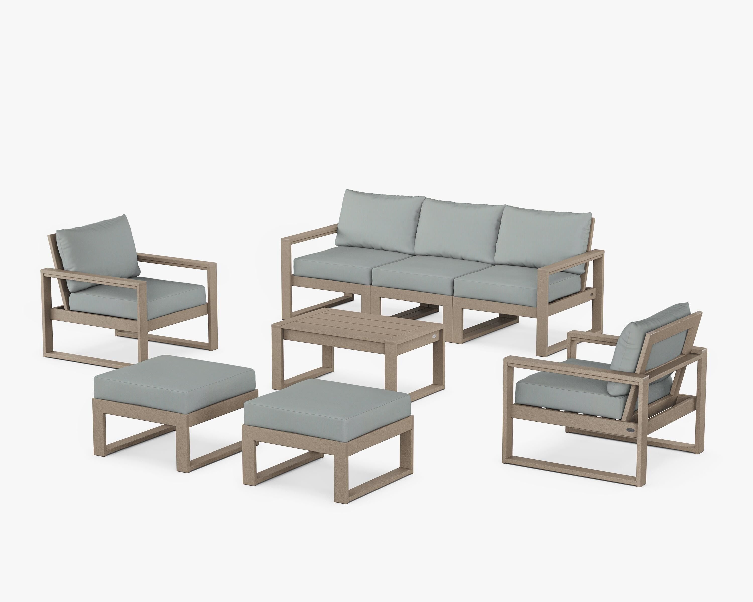 POLYWOOD EDGE Sectional 8-Piece Lounge Sofa Set in Vintage Sahara / Spa