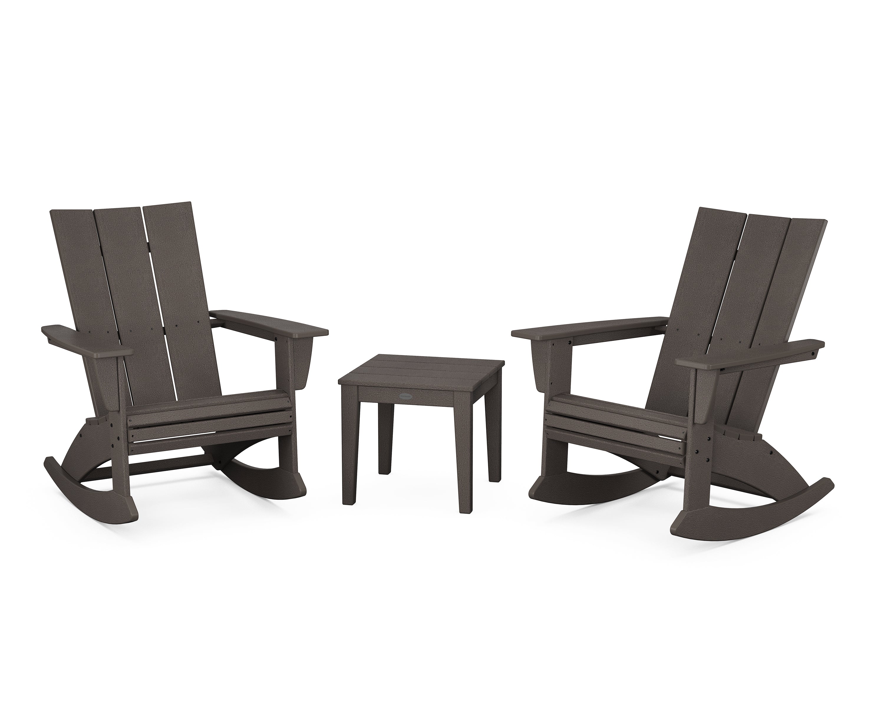 POLYWOOD Modern Curveback 3-Piece Adirondack Rocking Chair Set in Vintage Coffee