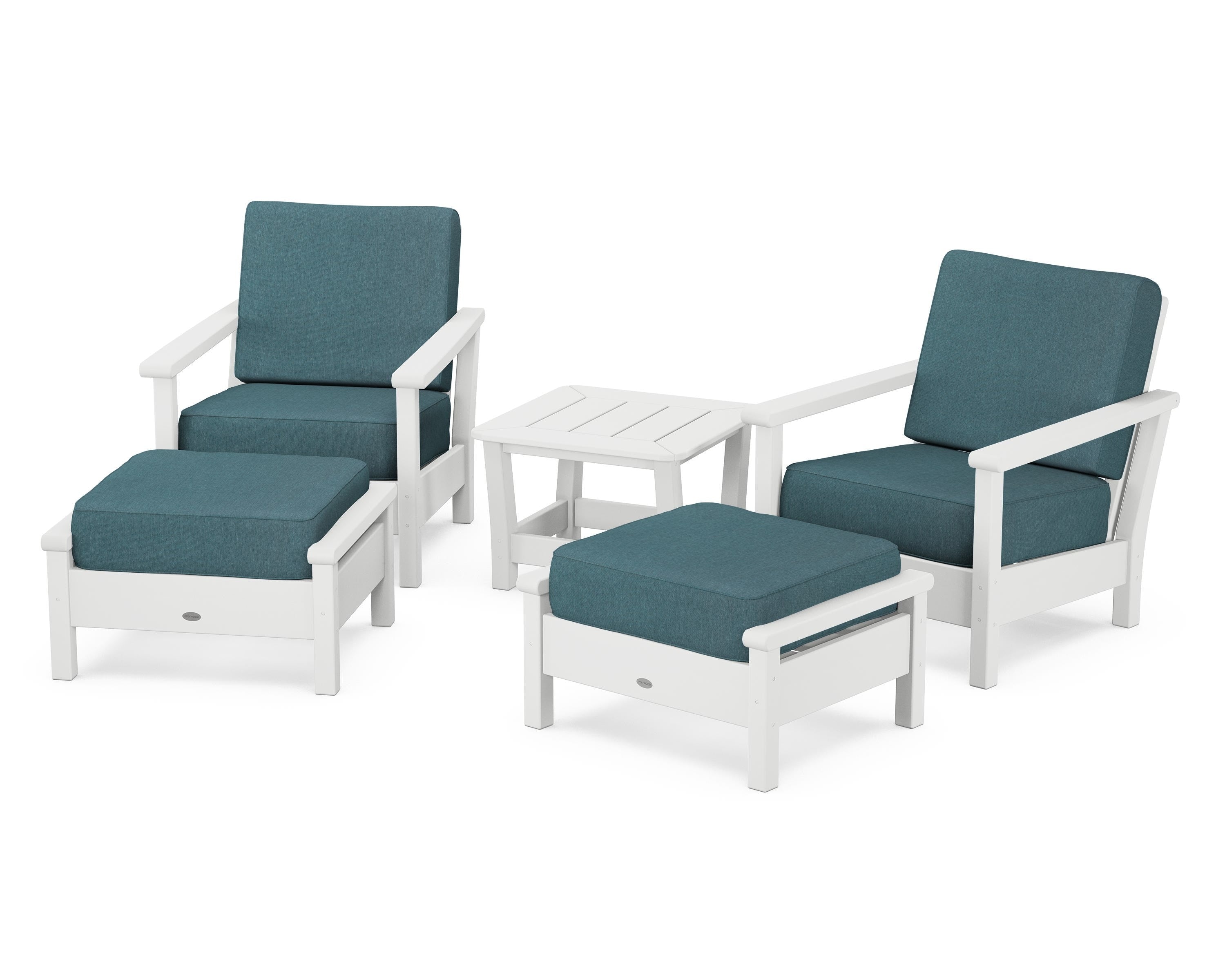 POLYWOOD Harbour 5-Piece Deep Seating Chair Set in White / Ocean Teal