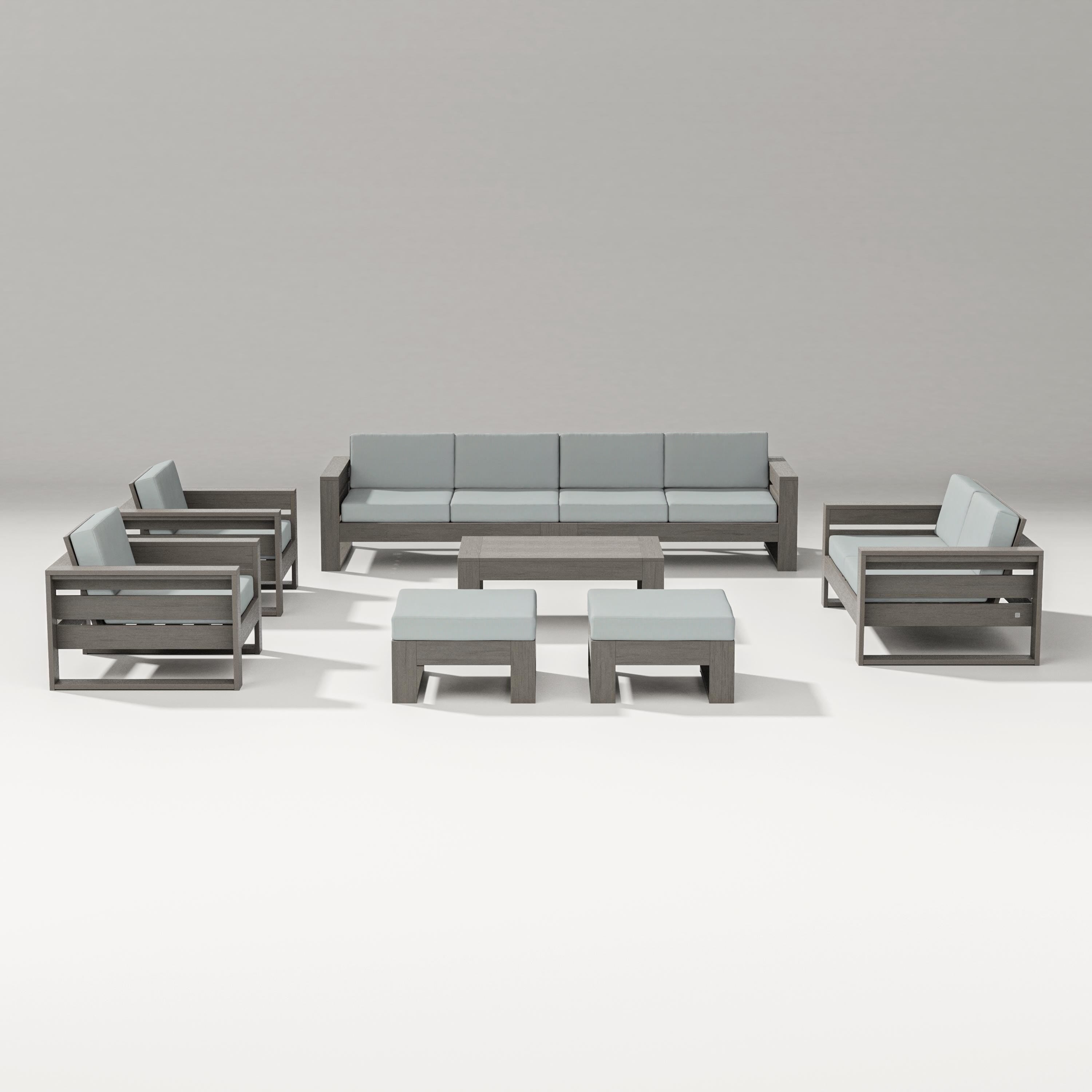 PW Designer Series Latitude 8-Piece Lounge Sofa Set in Driftwood / Spa