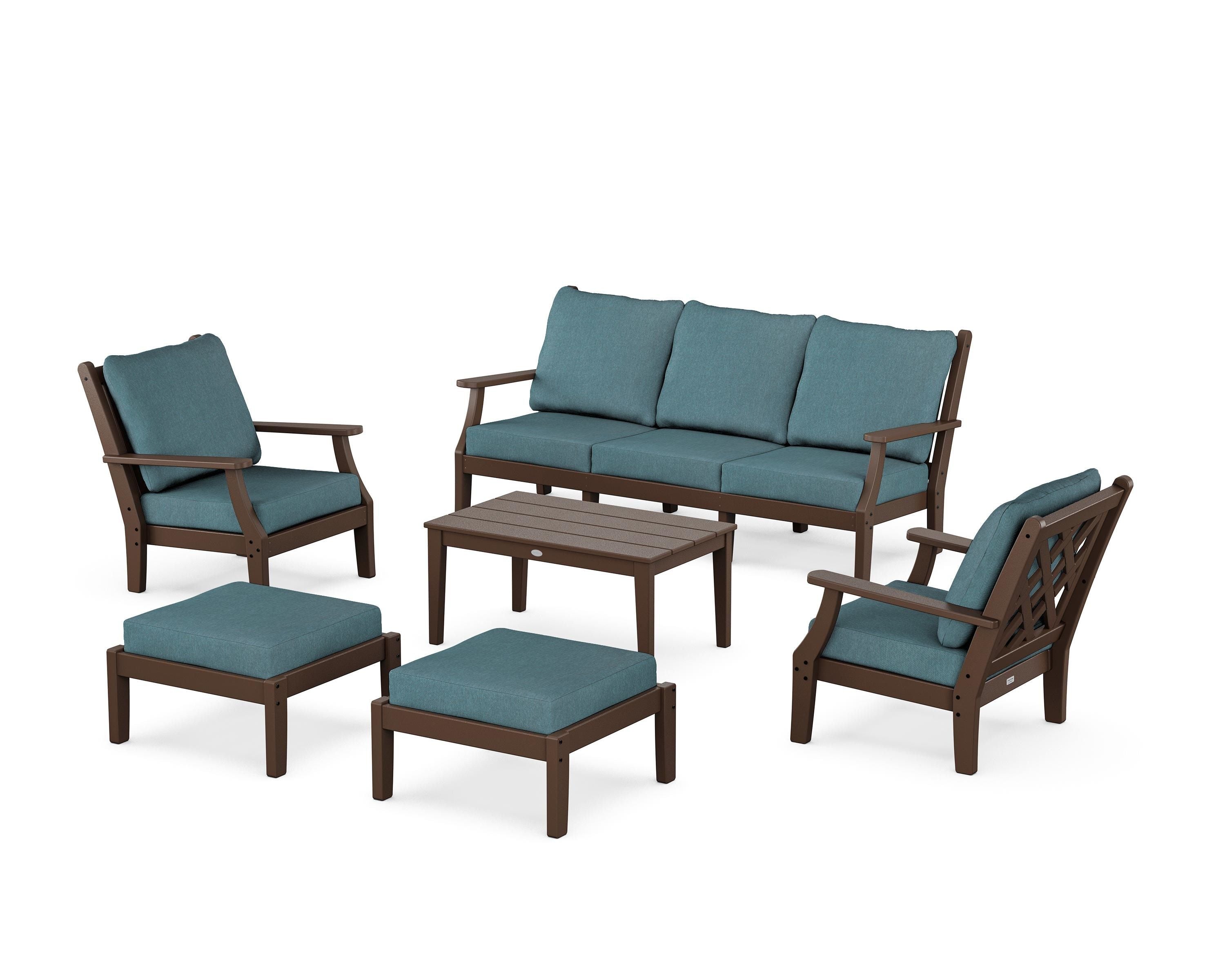 Country Living Wovendale 6-Piece Lounge Sofa Set in Mahogany / Ocean Teal