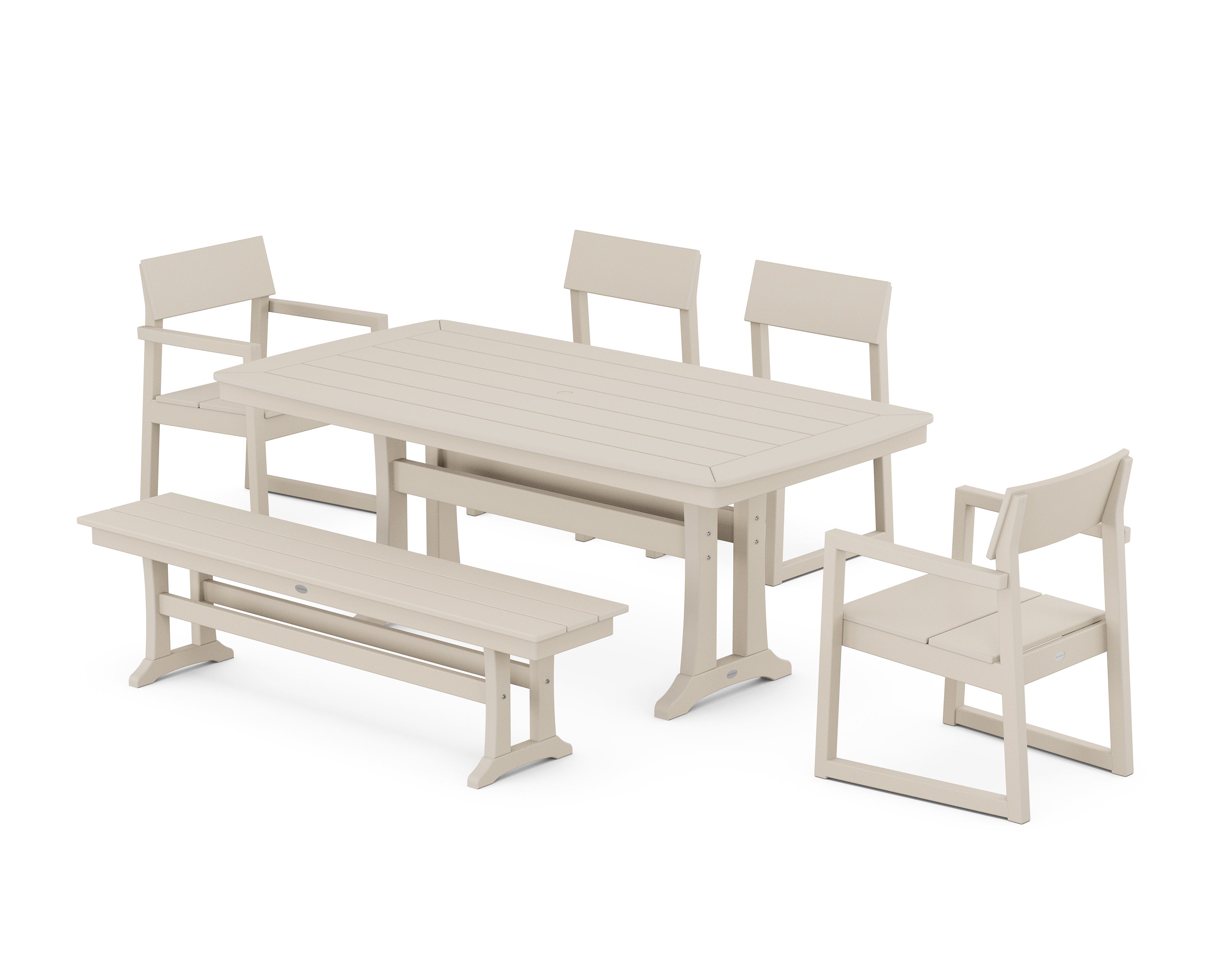 POLYWOOD EDGE 6-Piece Dining Set with Trestle Legs in Sand