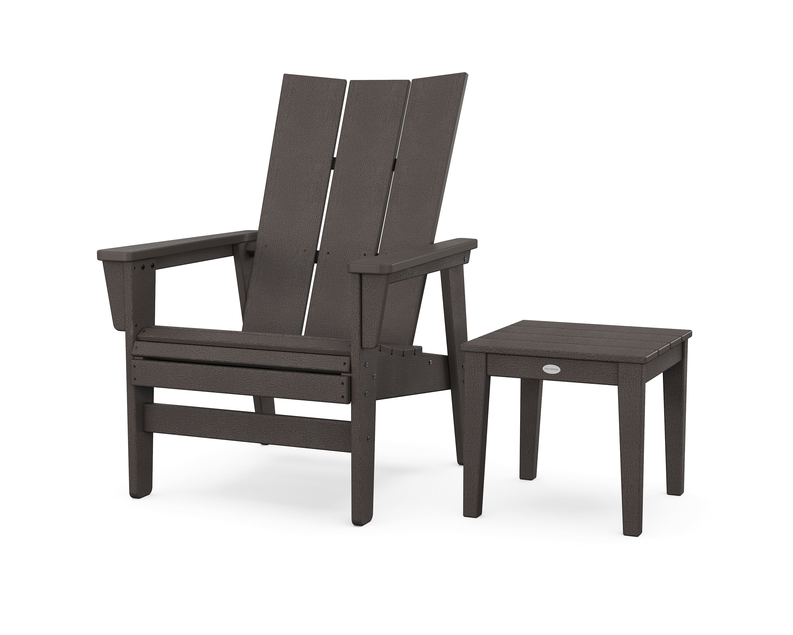 POLYWOOD Modern Grand Upright Adirondack Chair with Side Table in Vintage Coffee