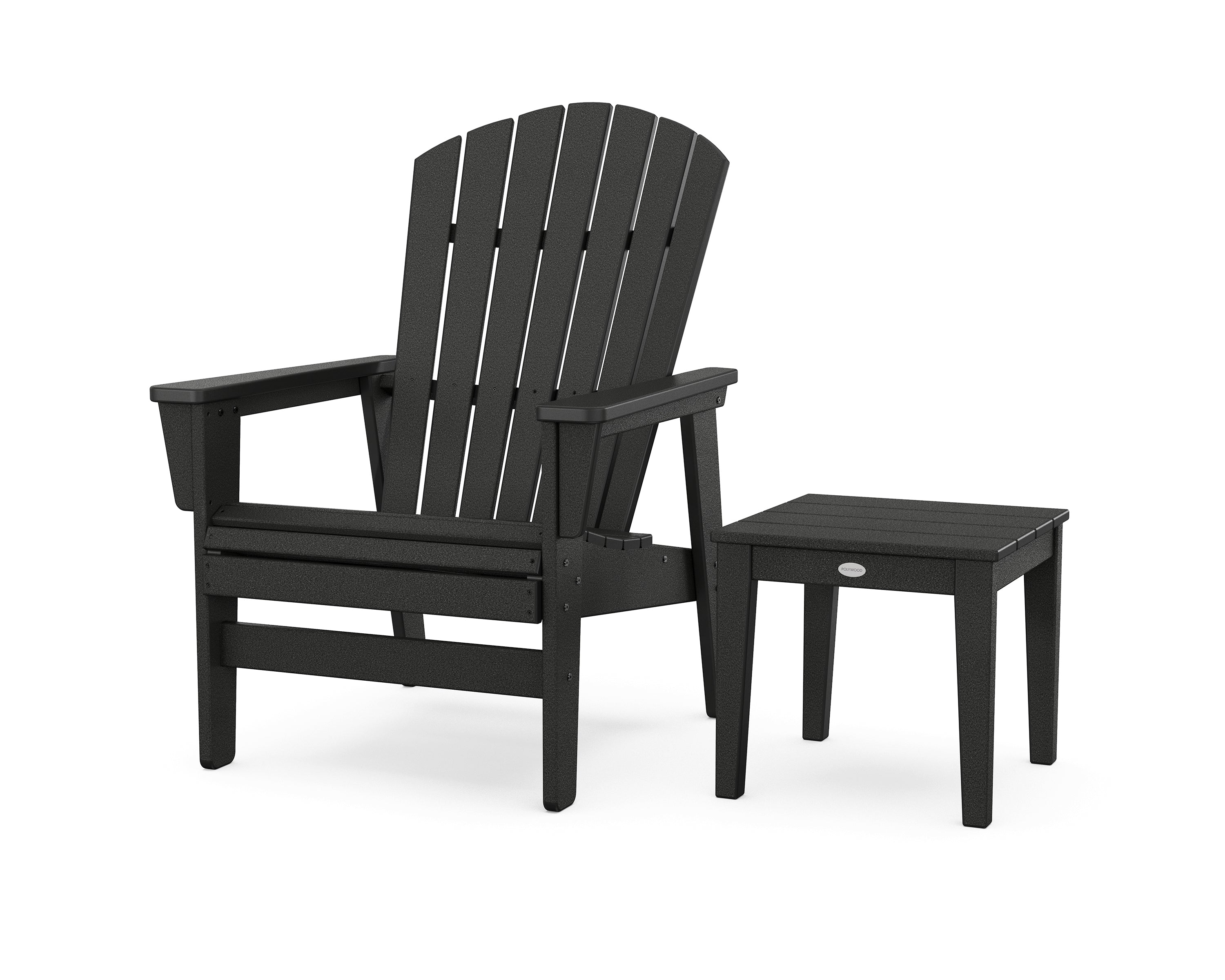 POLYWOOD Nautical Grand Upright Adirondack Chair with Side Table in Black