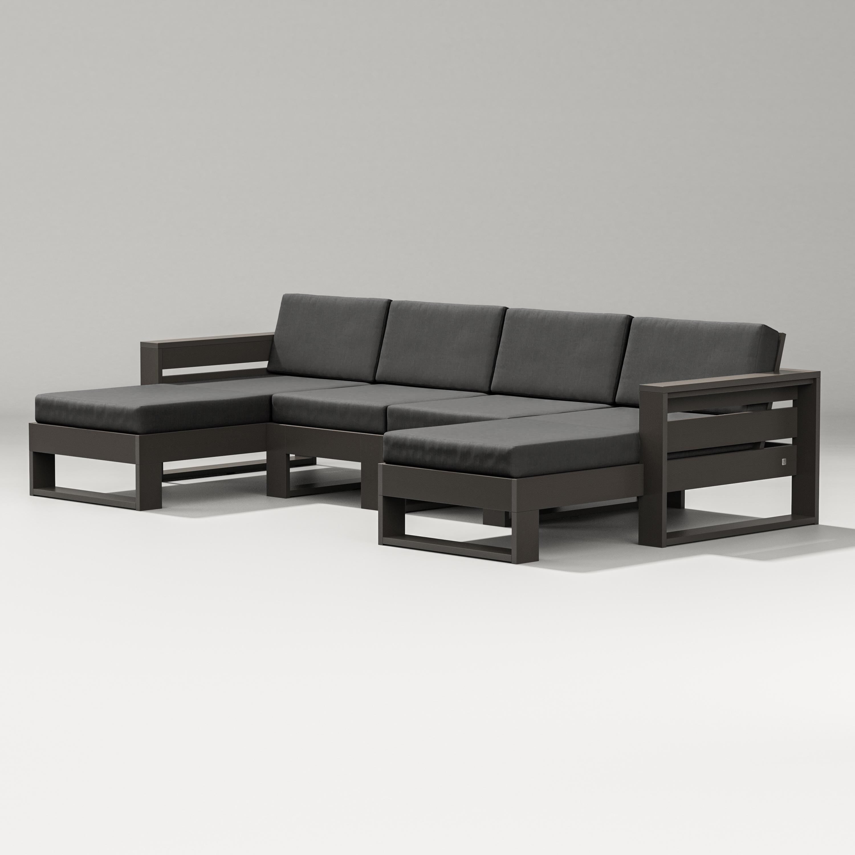 PW Designer Series Latitude Double Chaise Sectional in Vintage Coffee / Spectrum Carbon
