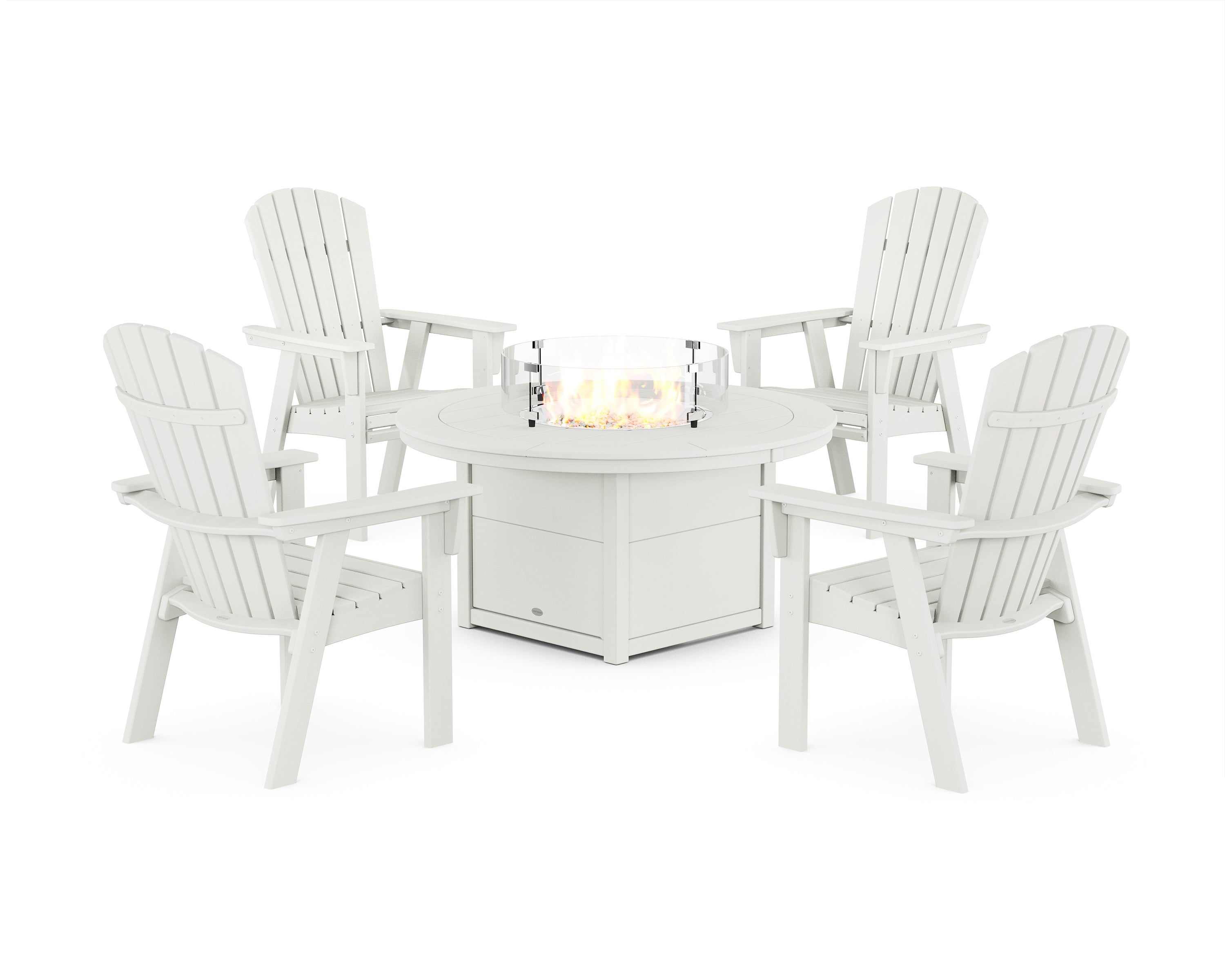 POLYWOOD Nautical 4-Piece Curveback Upright Adirondack Conversation Set with Fire Pit Table in Vintage White