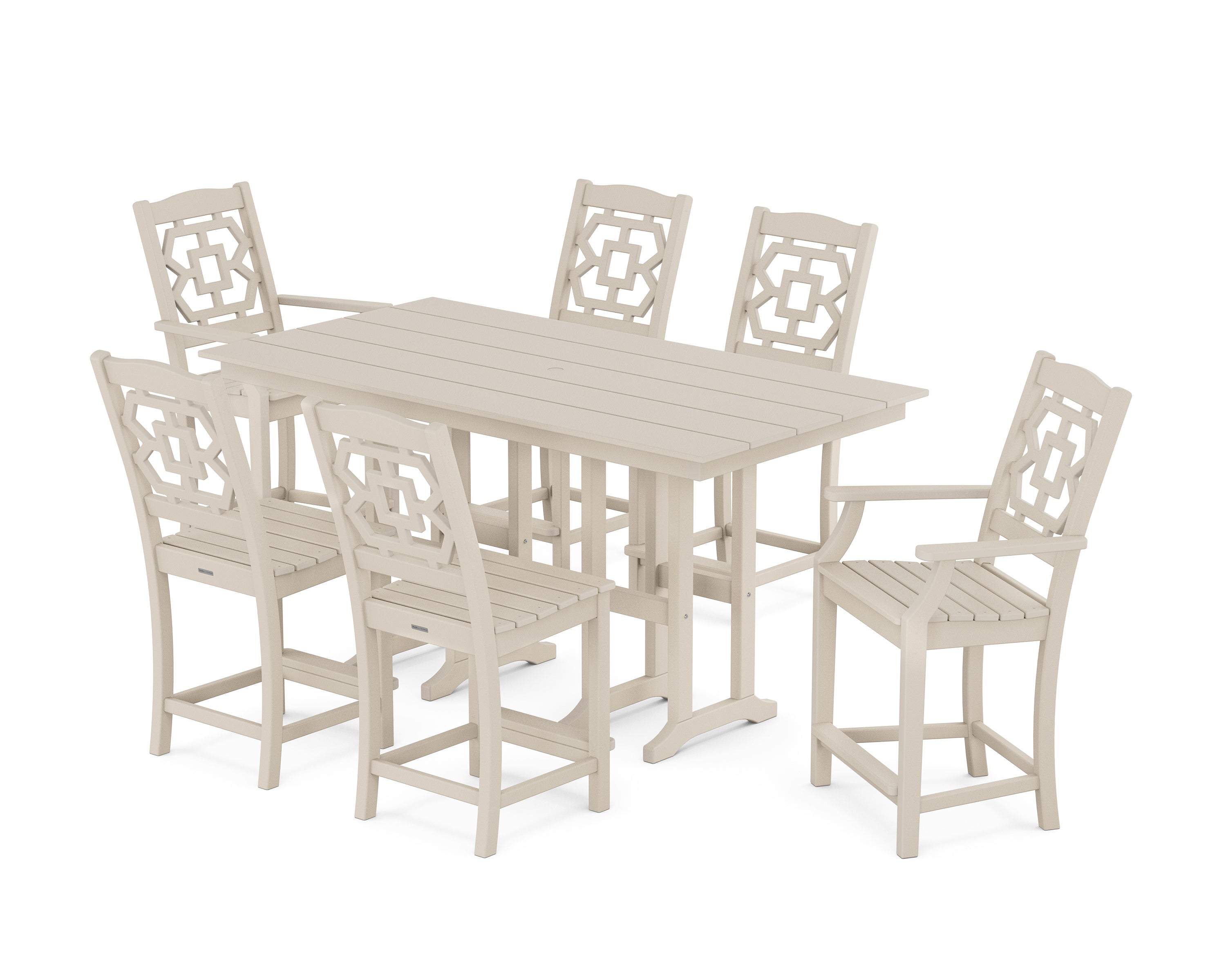 Martha Stewart by POLYWOOD® Chinoiserie 7-Piece Farmhouse Counter Set in Sand