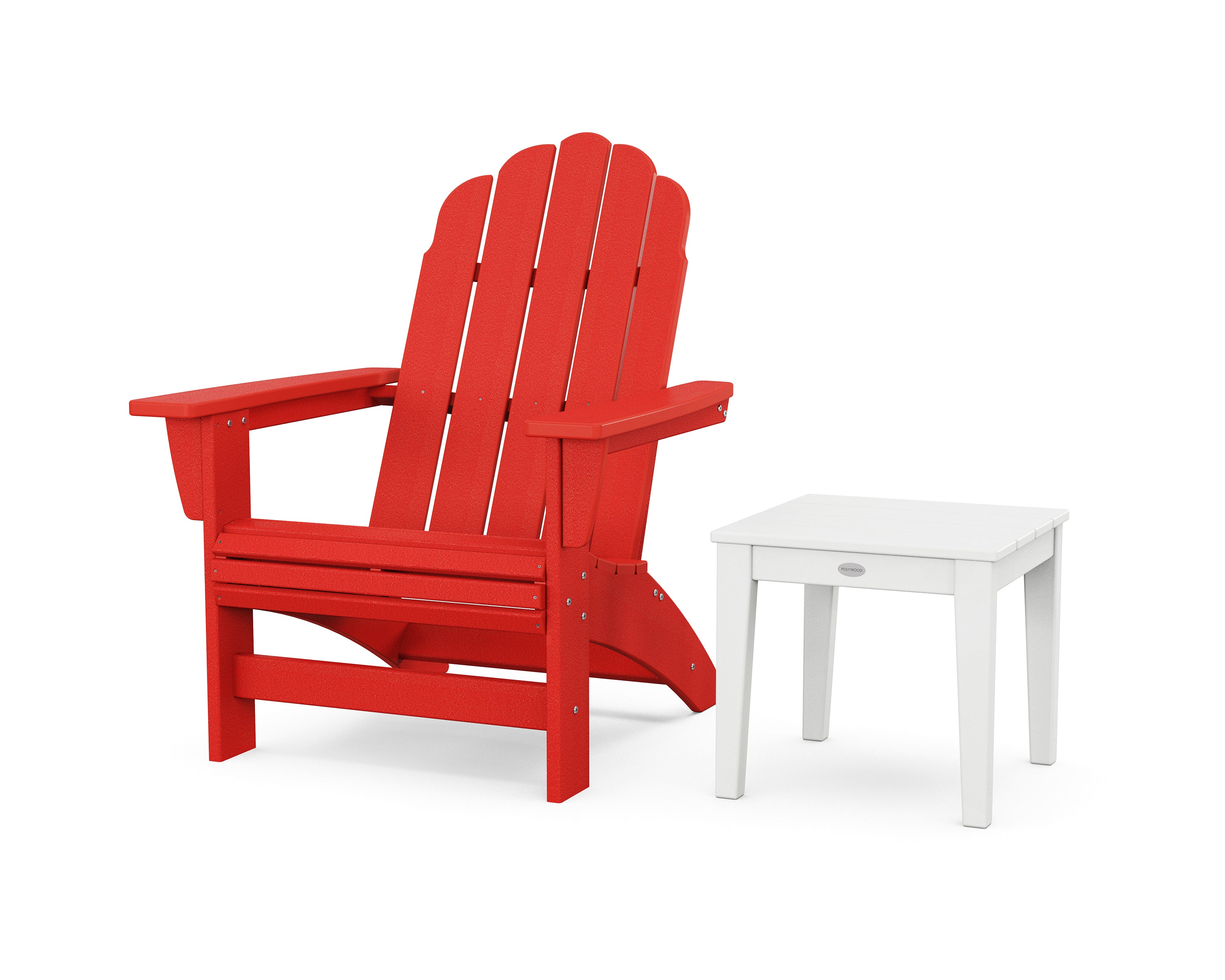 POLYWOOD Vineyard Grand Adirondack Chair with Side Table in Sunset Red / White