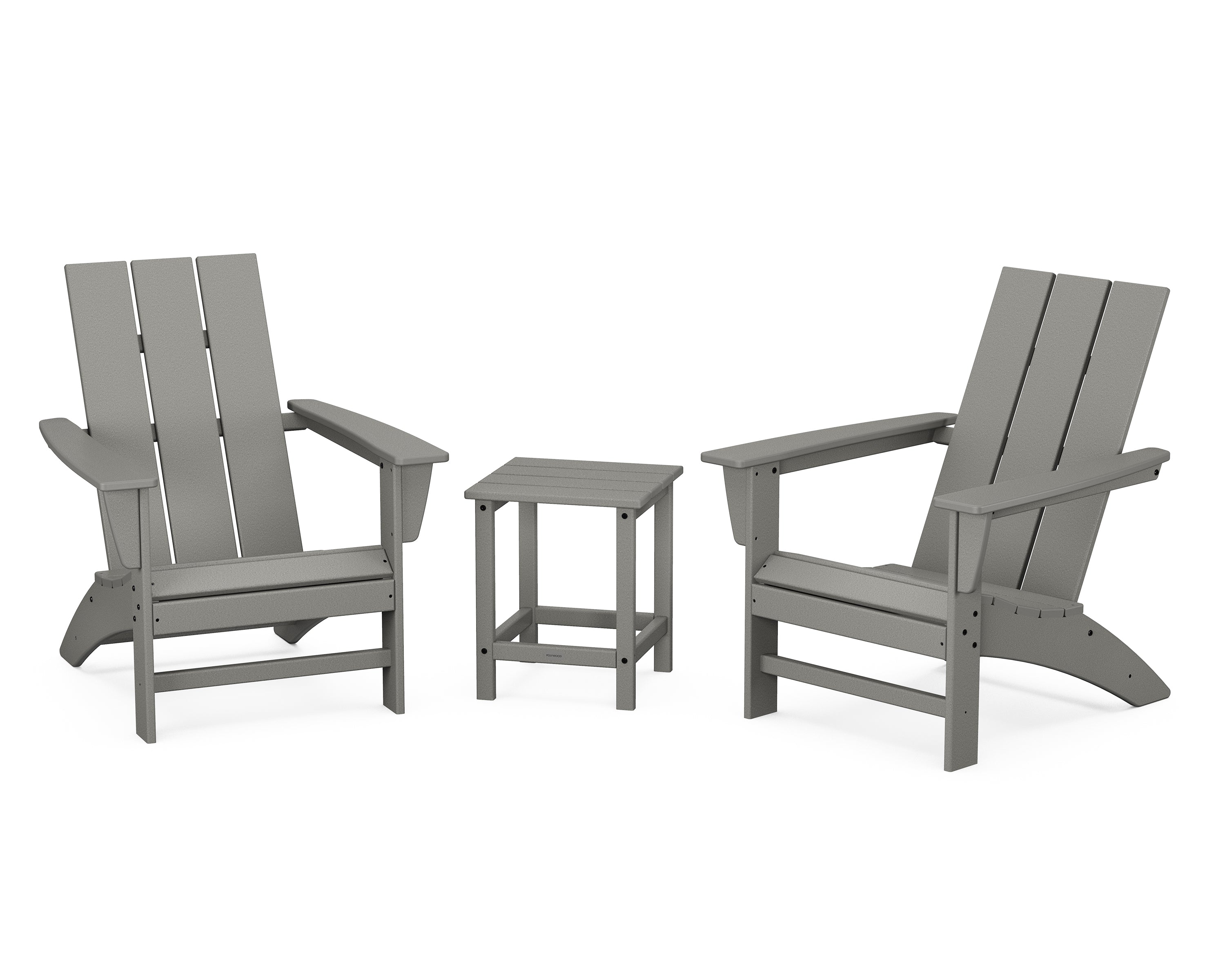 POLYWOOD® Modern 3-Piece Adirondack Set with Long Island 18" Side Table in Slate Grey