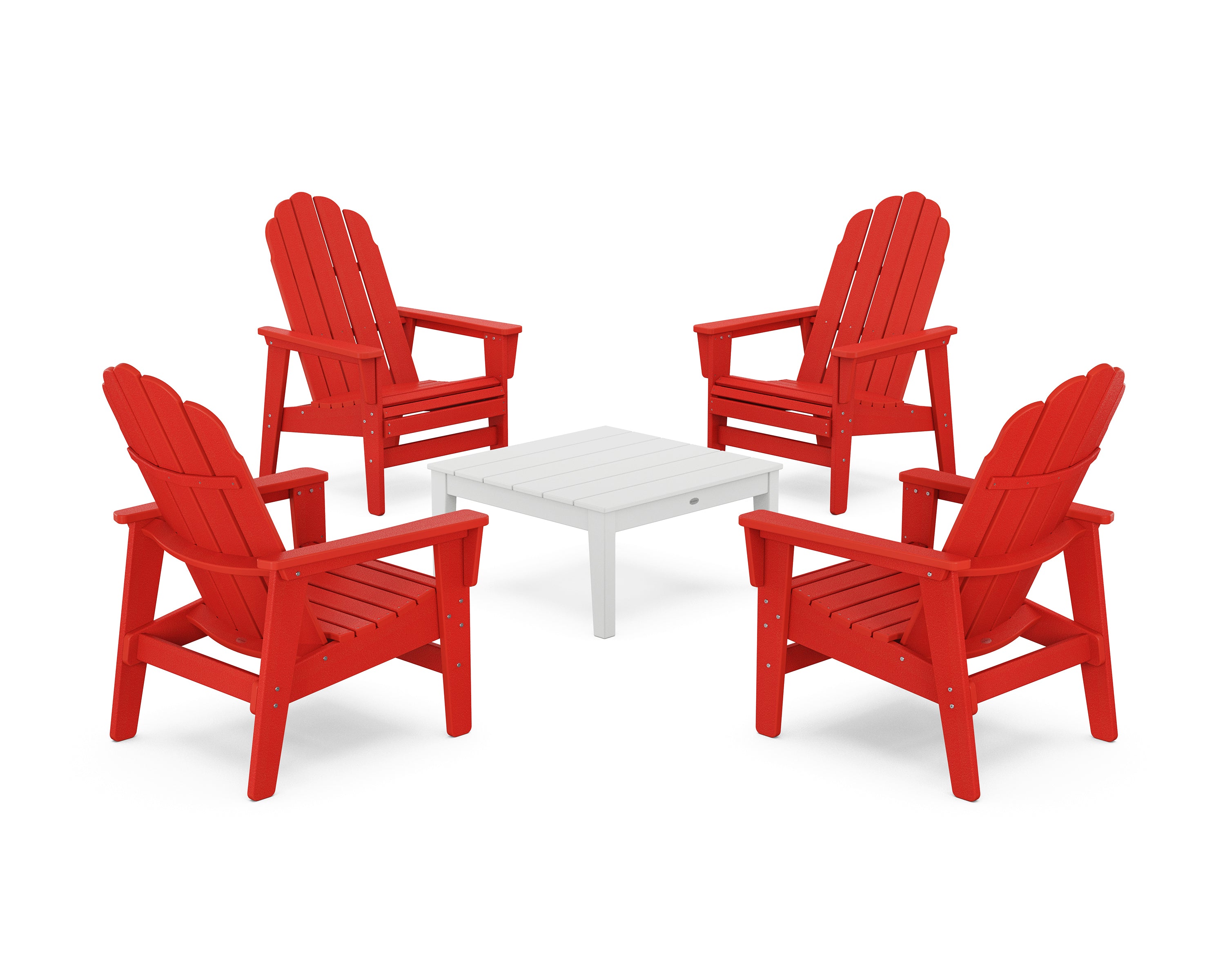 POLYWOOD 5-Piece Vineyard Grand Upright Adirondack Chair Conversation Group in Sunset Red / White