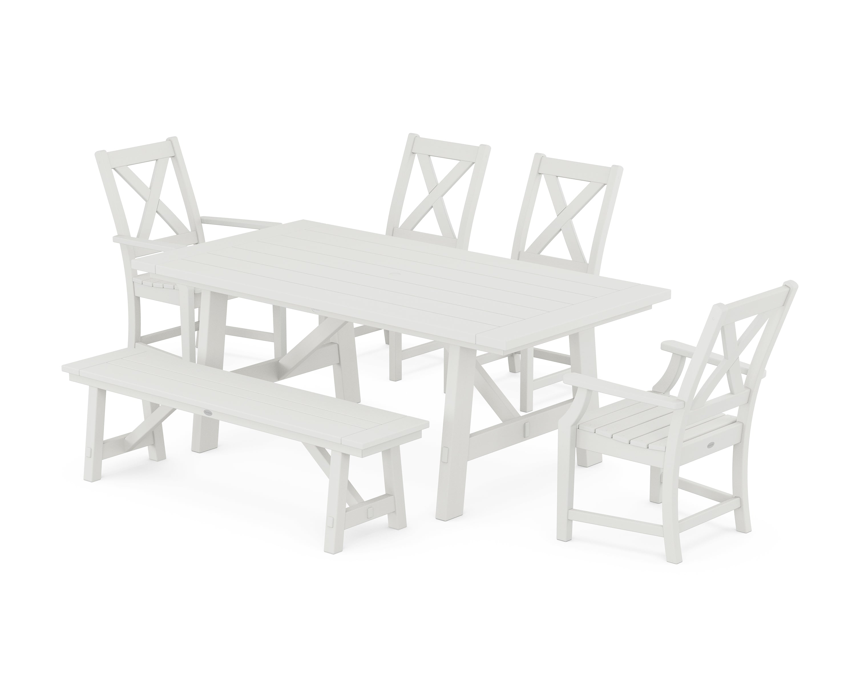 POLYWOOD Braxton 6-Piece Rustic Farmhouse Dining Set With Trestle Legs in Vintage White