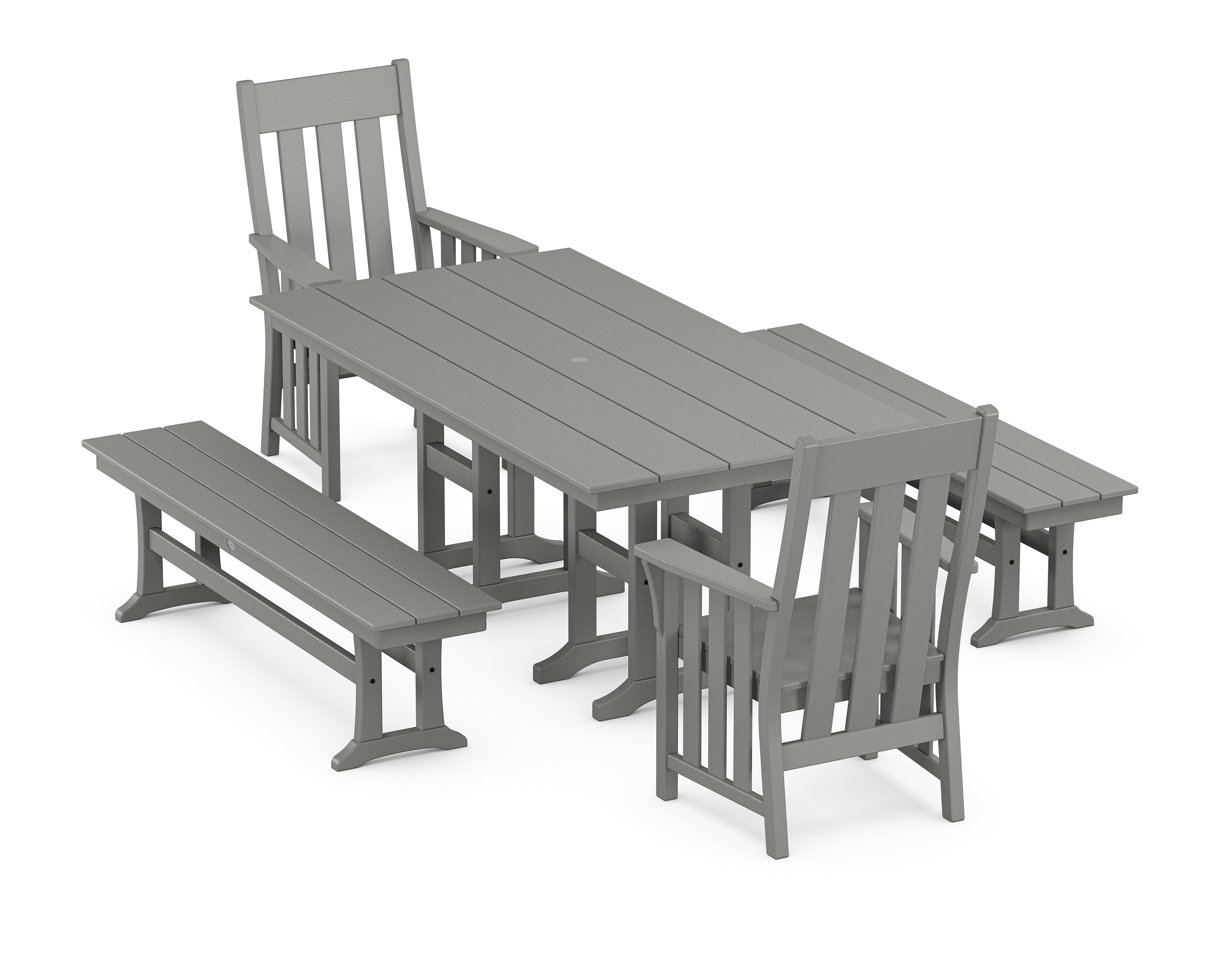 Martha Stewart by POLYWOOD Acadia 5-Piece Farmhouse Dining Set with Benches in Slate Grey