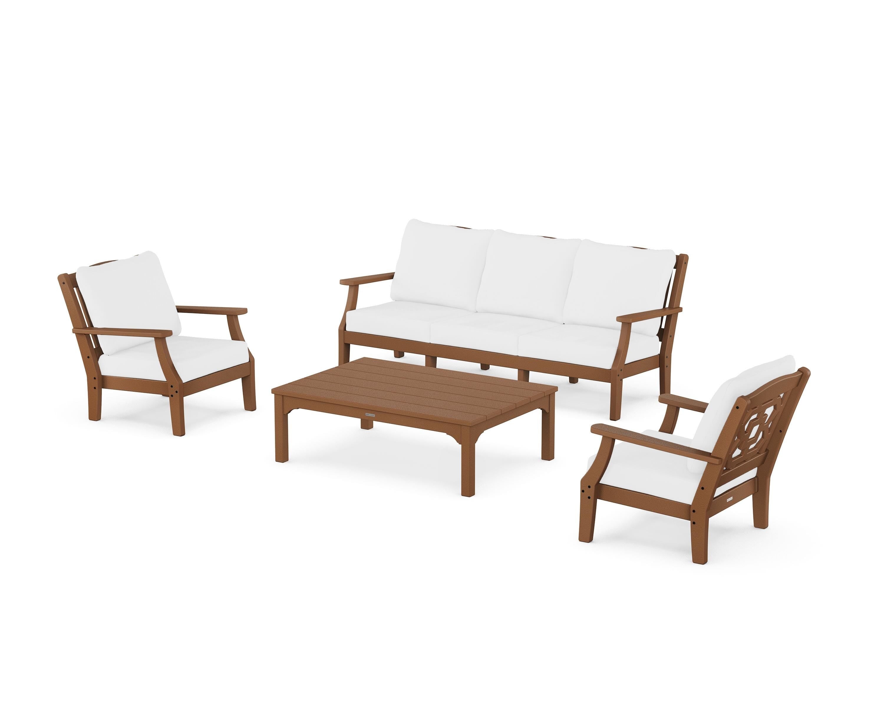 Martha Stewart by POLYWOOD Chinoiserie 4-Piece Deep Seating Set with Sofa in Teak / Natural
