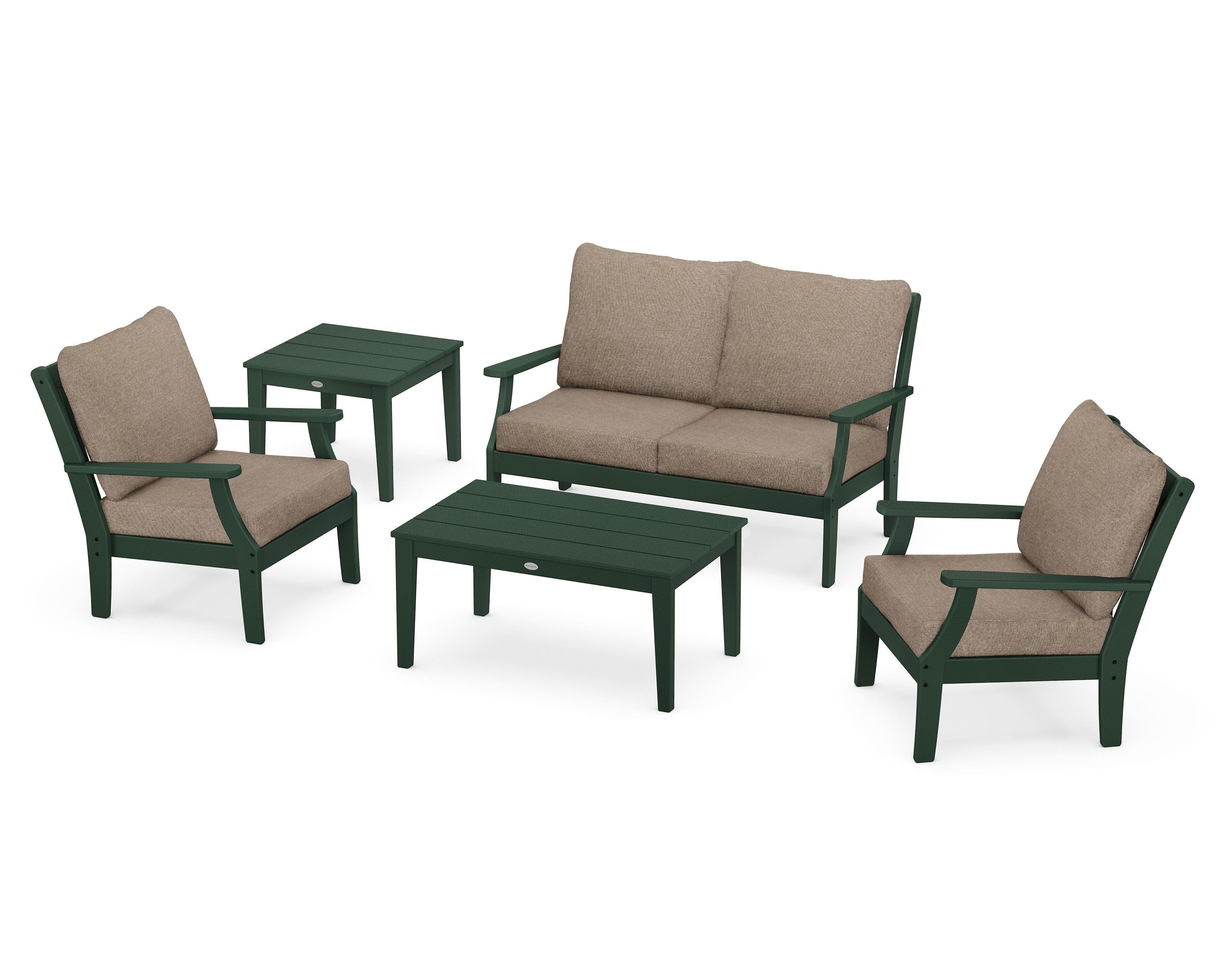 POLYWOOD Braxton 5-Piece Deep Seating Set in Green / Spiced Burlap
