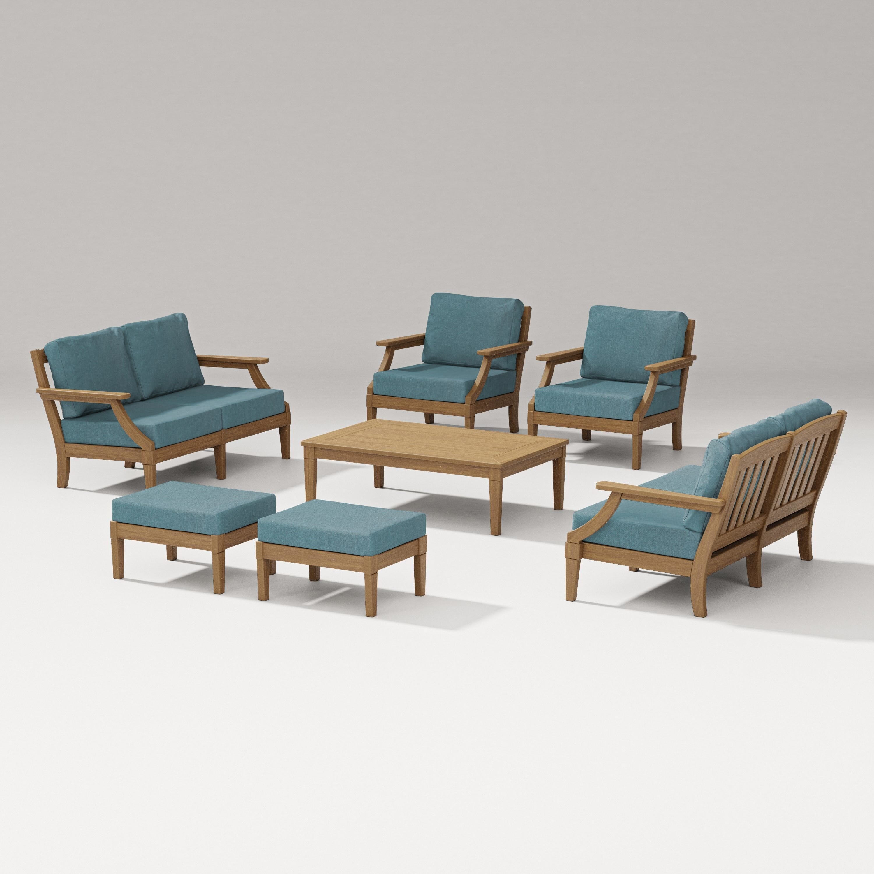PW Designer Series Estate 7-Piece Lounge Loveseat Set in Natural / Ocean Teal