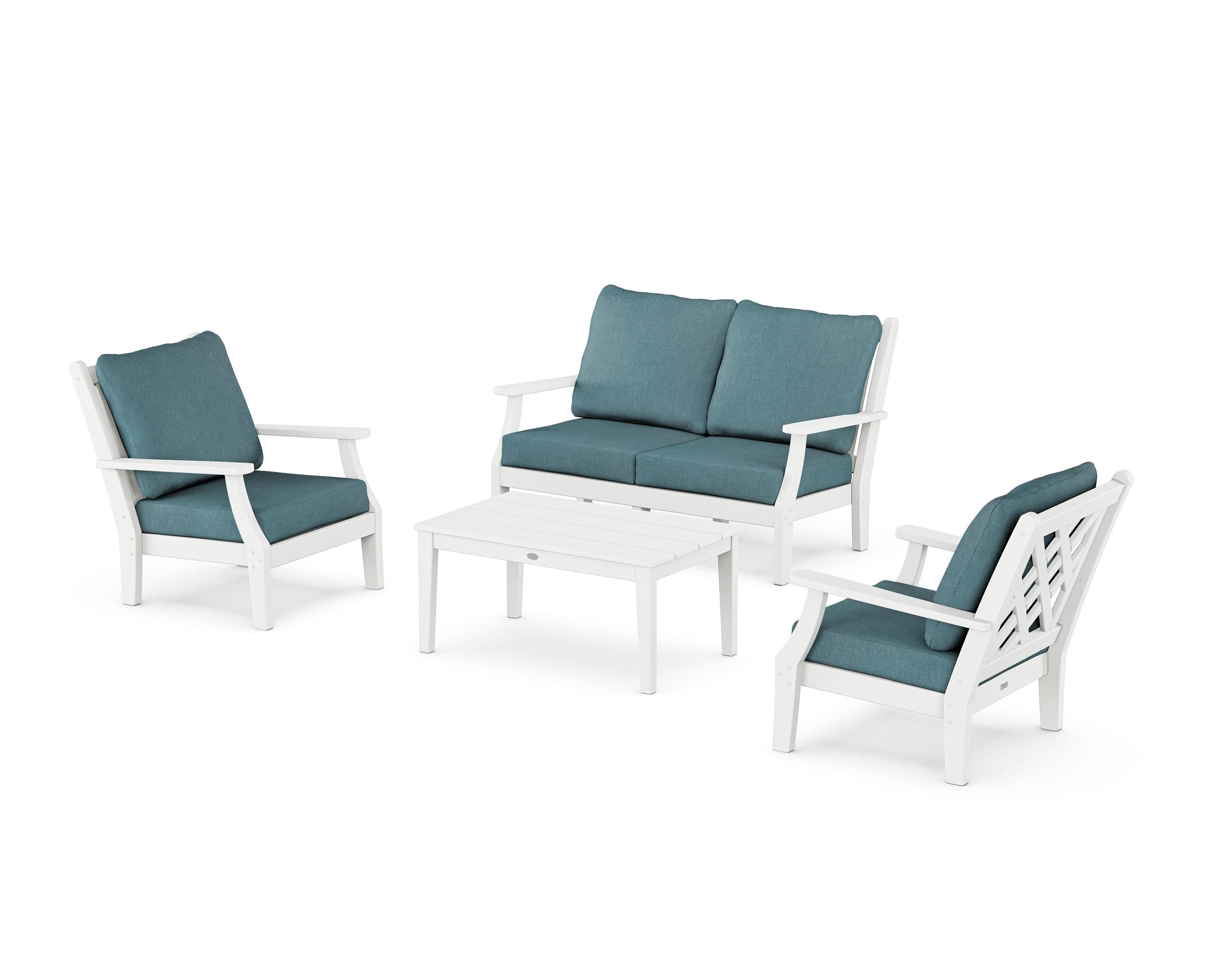 Country Living Wovendale 4-Piece Deep Seating Set with Loveseat in White / Ocean Teal