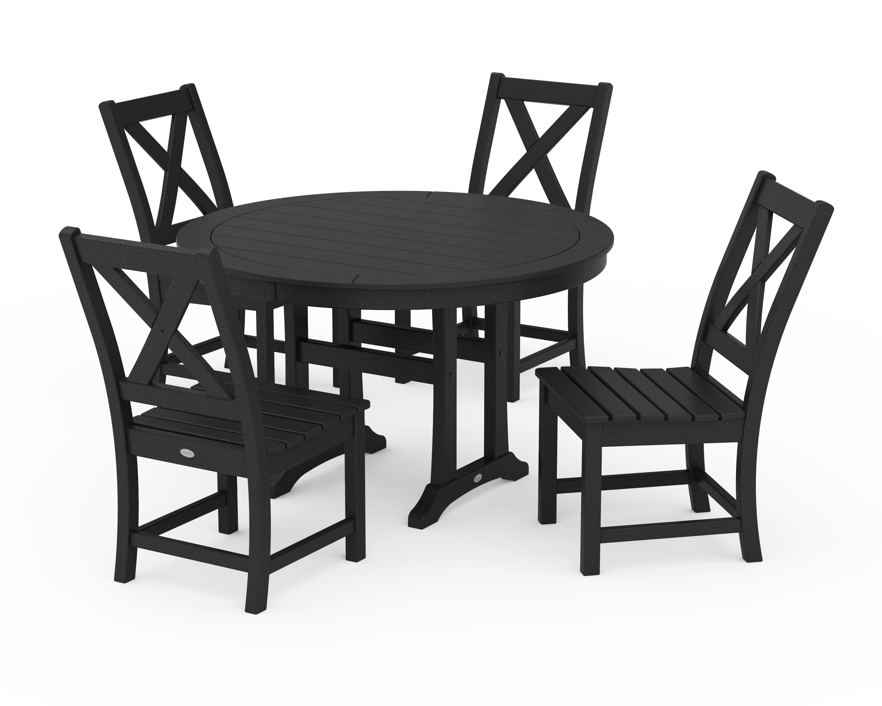 POLYWOOD Braxton Side Chair 5-Piece Round Dining Set With Trestle Legs in Black