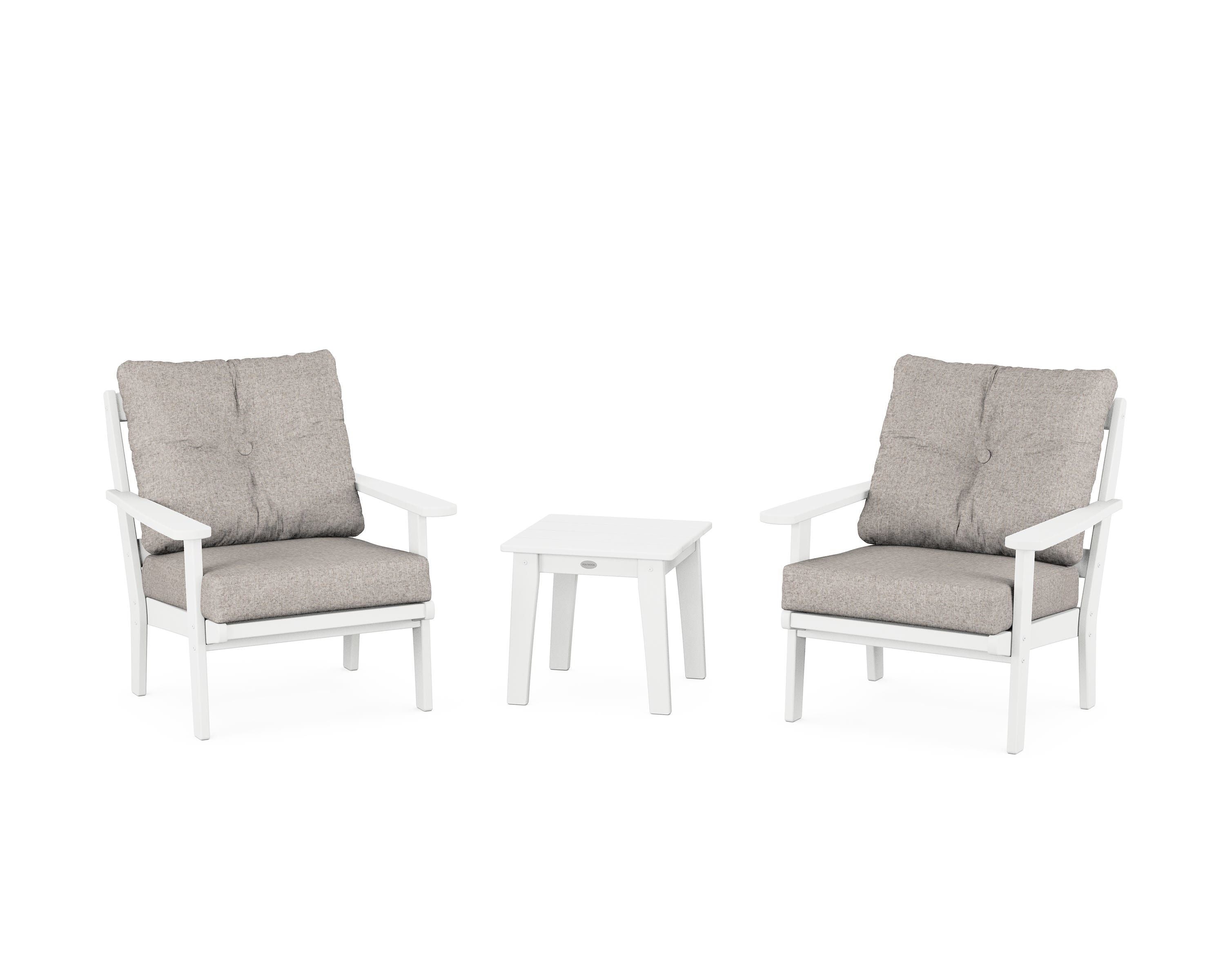 POLYWOOD Mission 3-Piece Deep Seating Set in White / Weathered Tweed