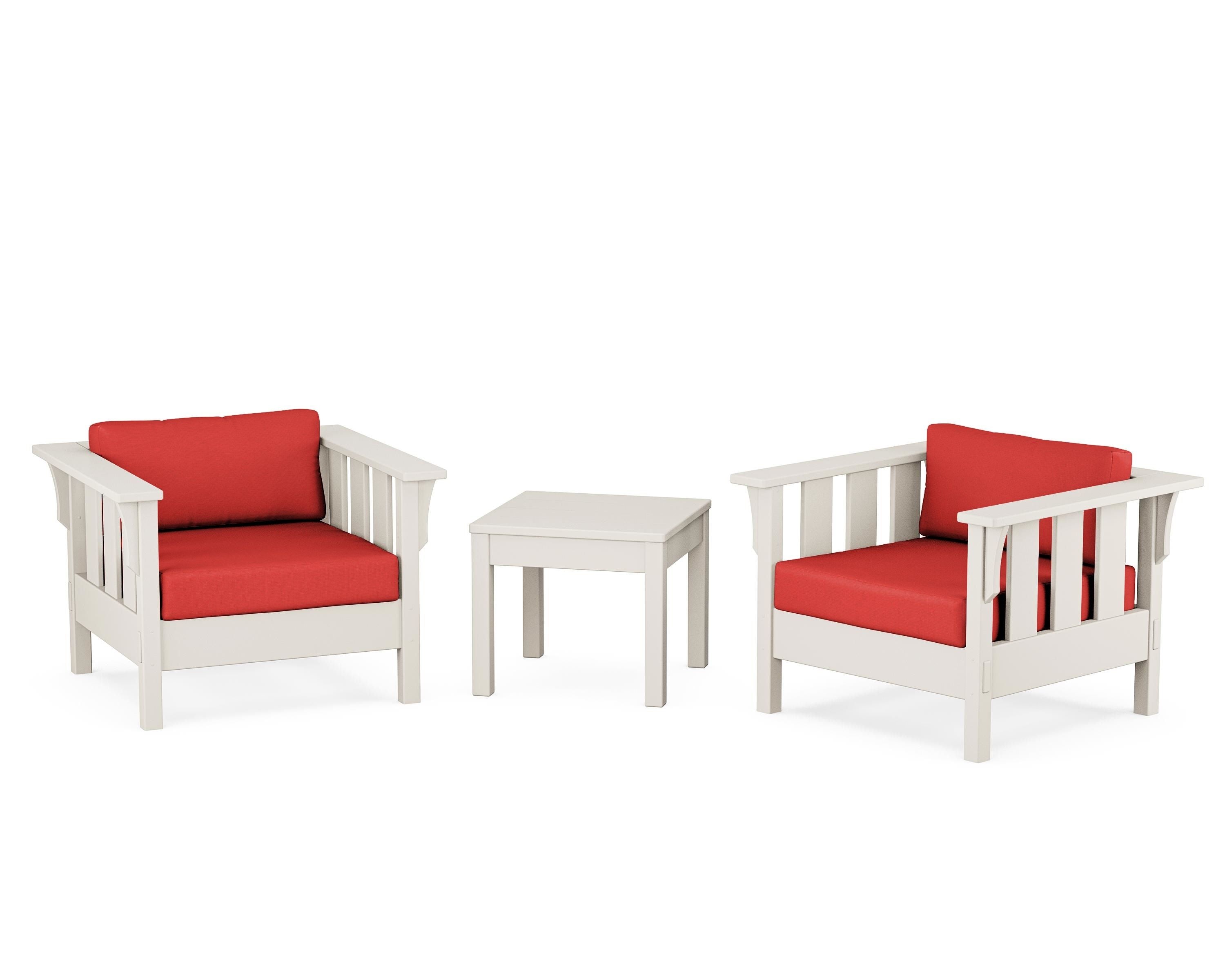 Martha Stewart by POLYWOOD Acadia 3-Piece Deep Seating Set in Sand / Crimson Linen