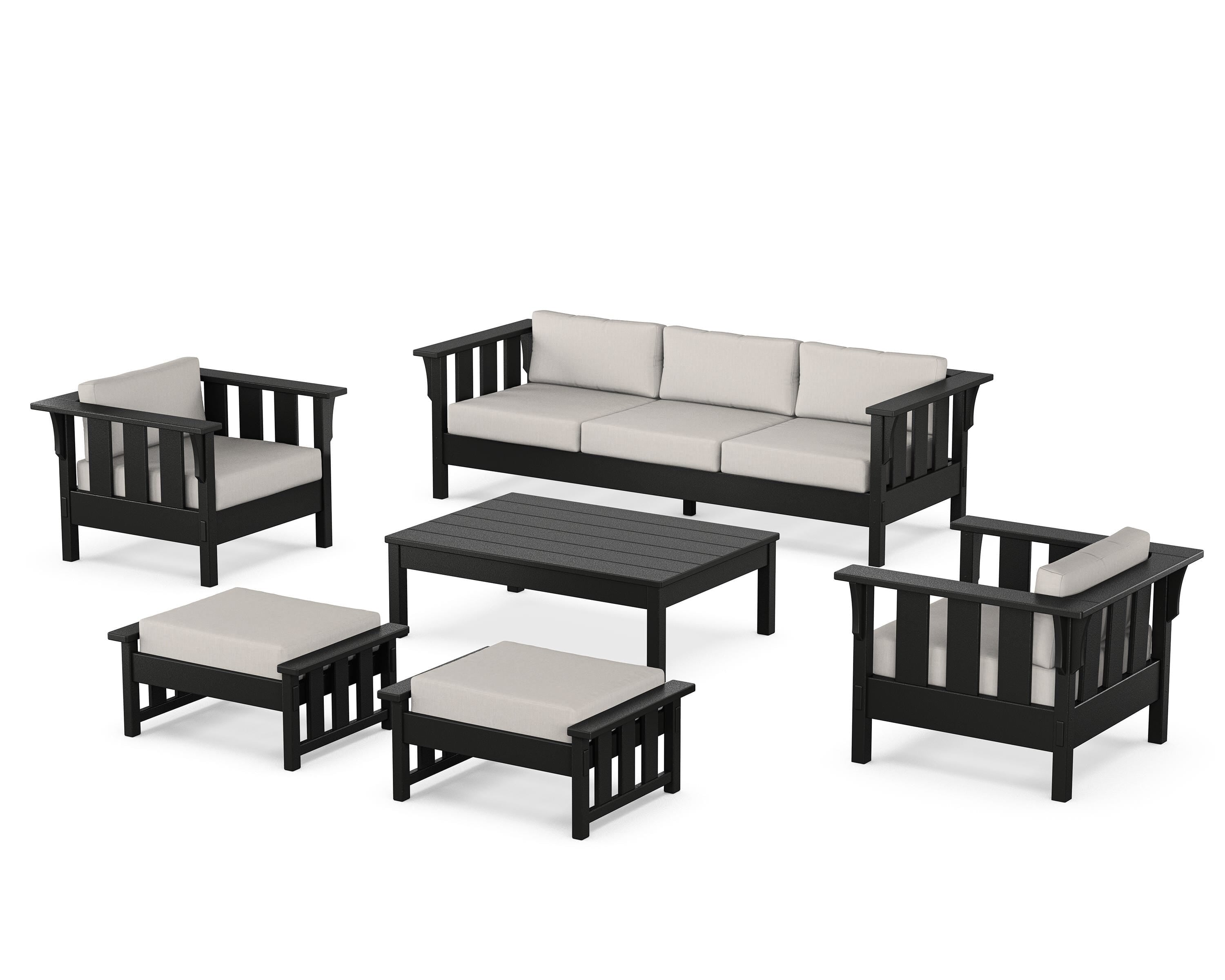 Martha Stewart by POLYWOOD Acadia 6-Piece Lounge Sofa Set in Black / Cast Ash