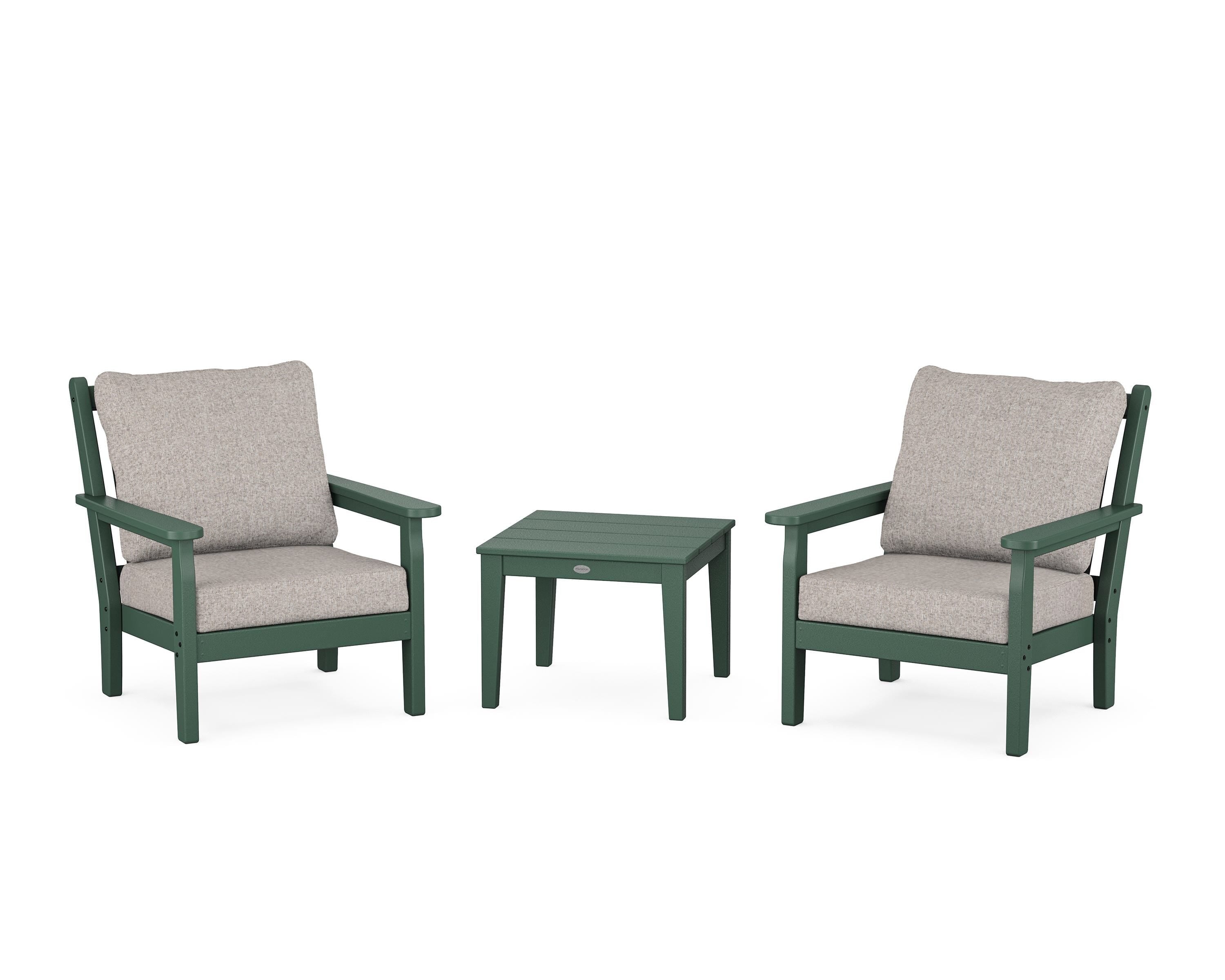 POLYWOOD Chippendale 3-Piece Deep Seating Set in Green / Weathered Tweed