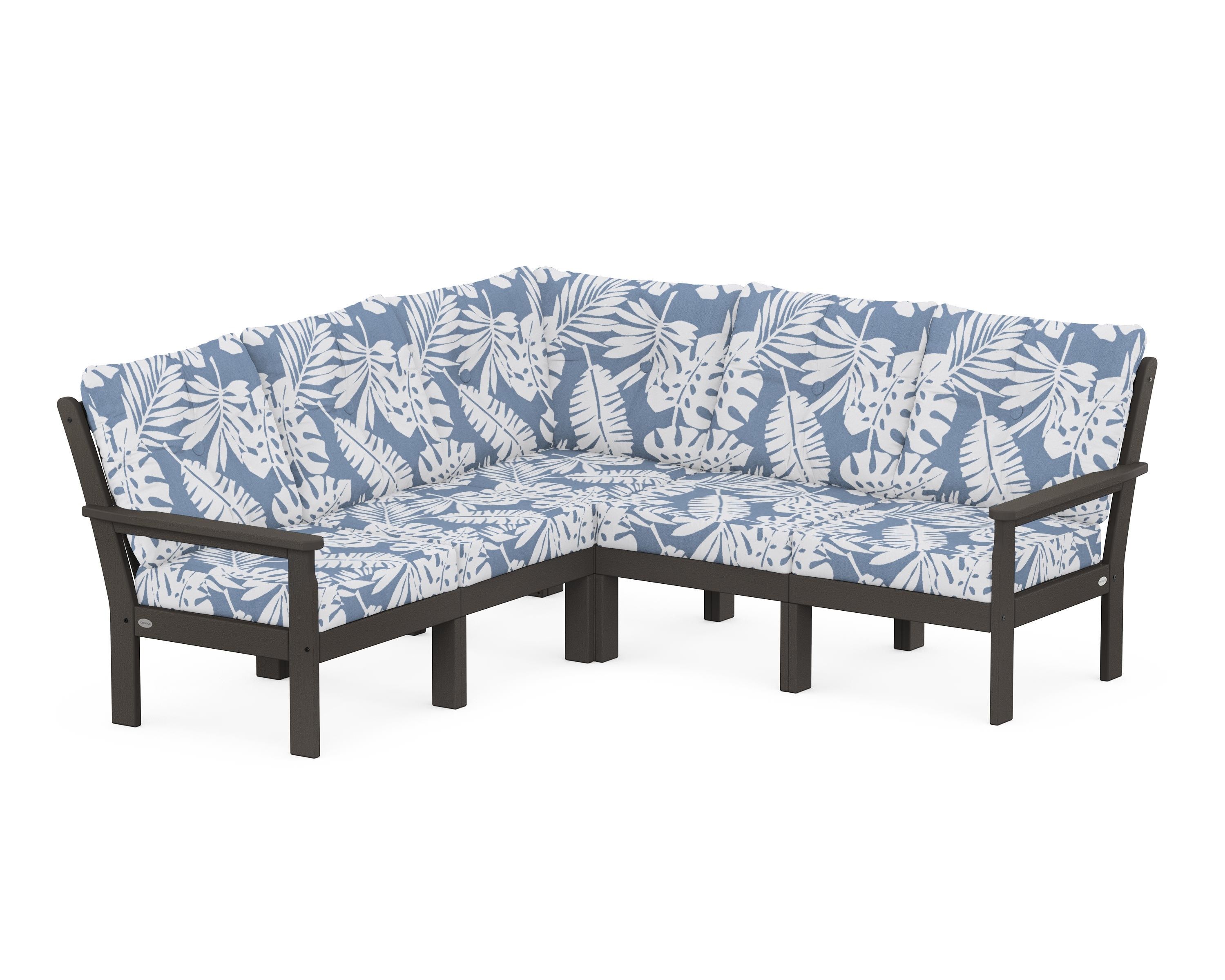 POLYWOOD Vineyard 5-Piece Sectional in Vintage Coffee / Leaf Sky Blue