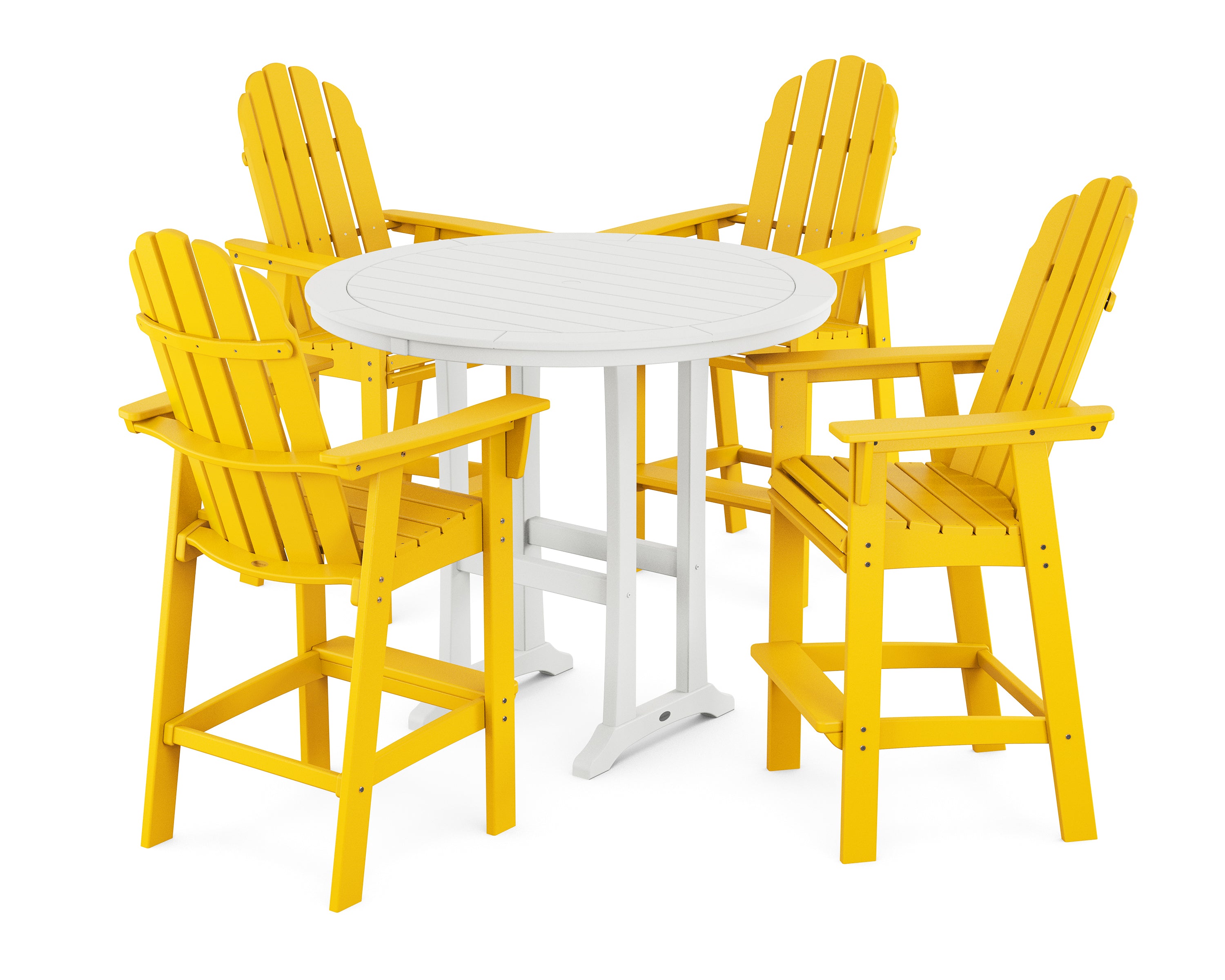 POLYWOOD® Vineyard Curveback Adirondack 5-Piece Nautical Trestle Bar Set in Lemon / White