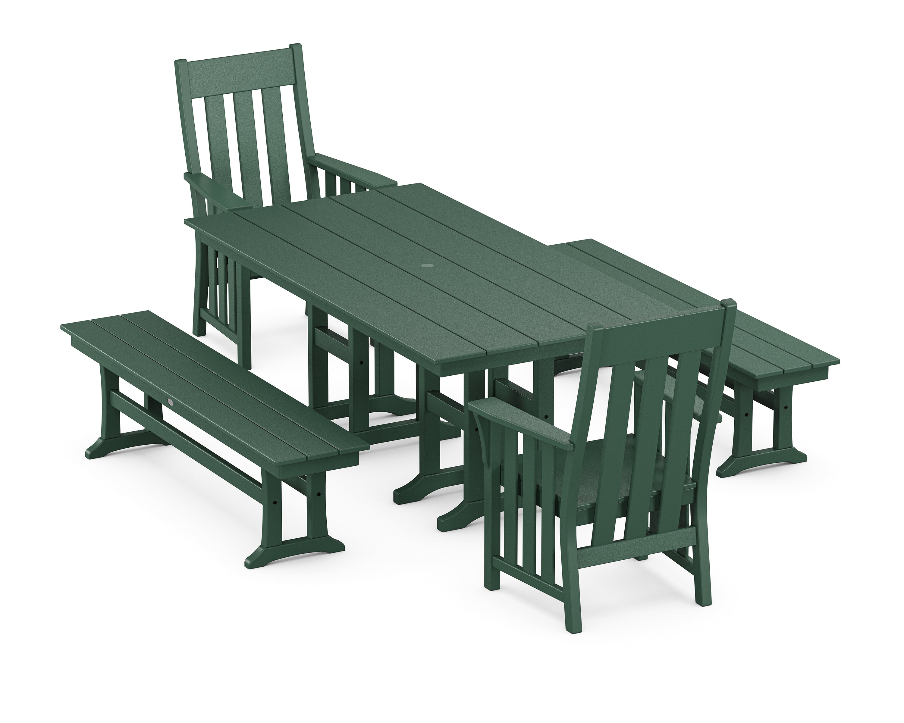 Martha Stewart by POLYWOOD Acadia 5-Piece Farmhouse Dining Set with Benches in Green