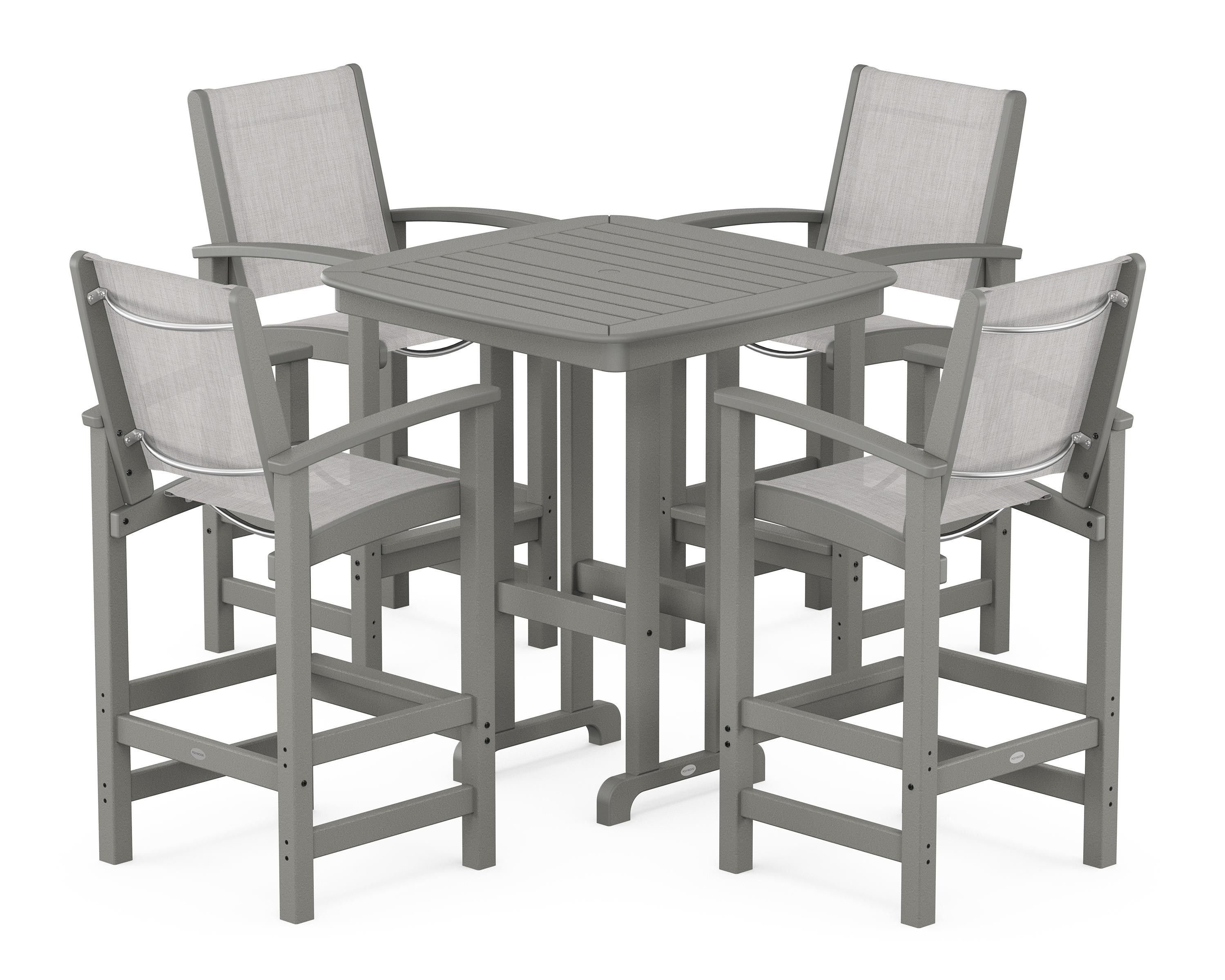 POLYWOOD Coastal 5-Piece Bar Set in Slate Grey / Parchment Sling