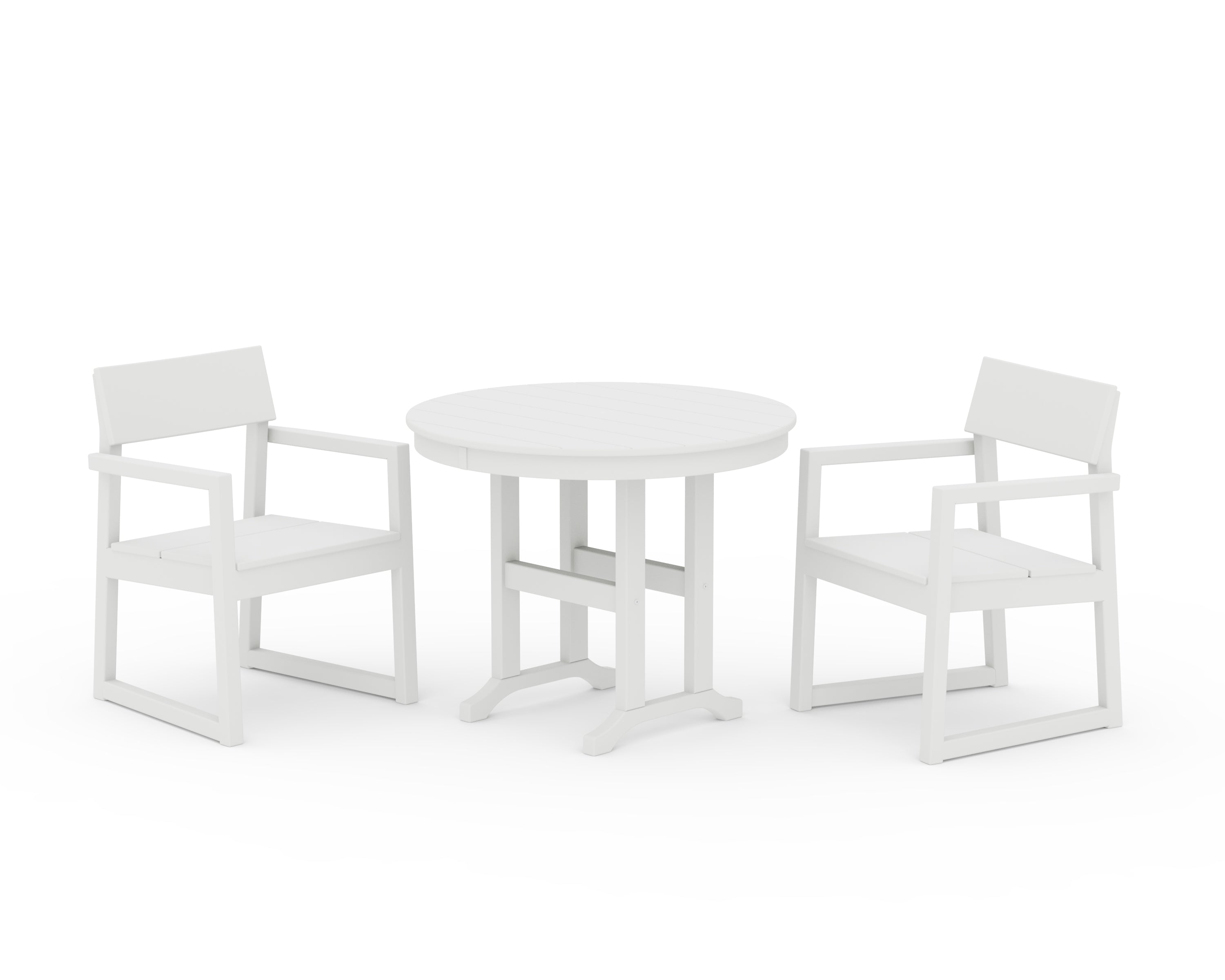 POLYWOOD EDGE 3-Piece Round Dining Set in White