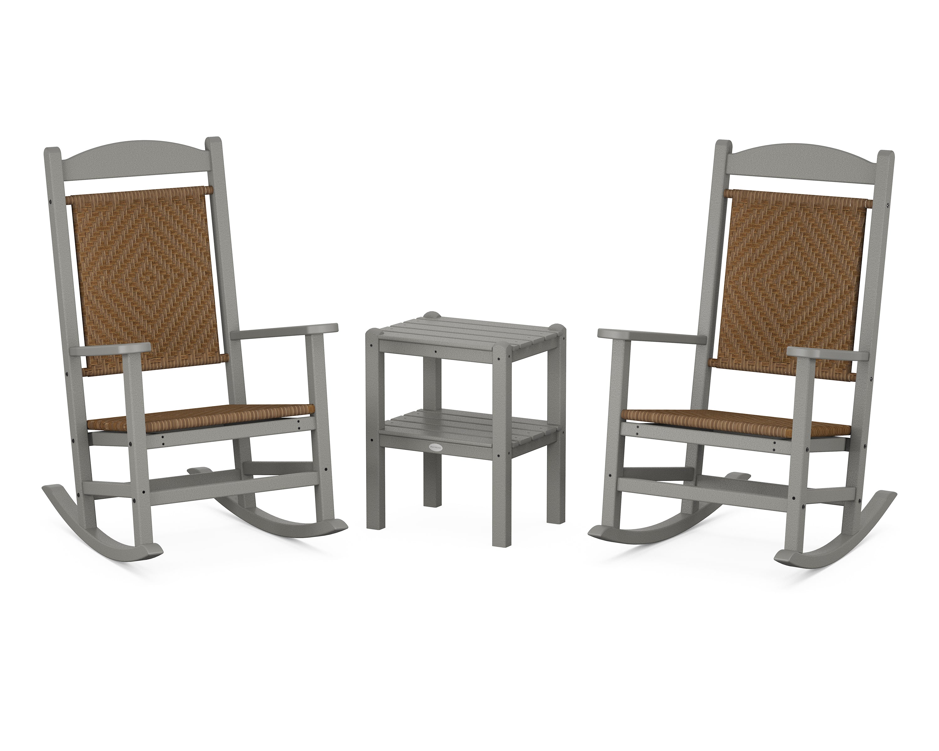 POLYWOOD Presidential Woven Rocker 3-Piece Set in Slate Grey / Tigerwood