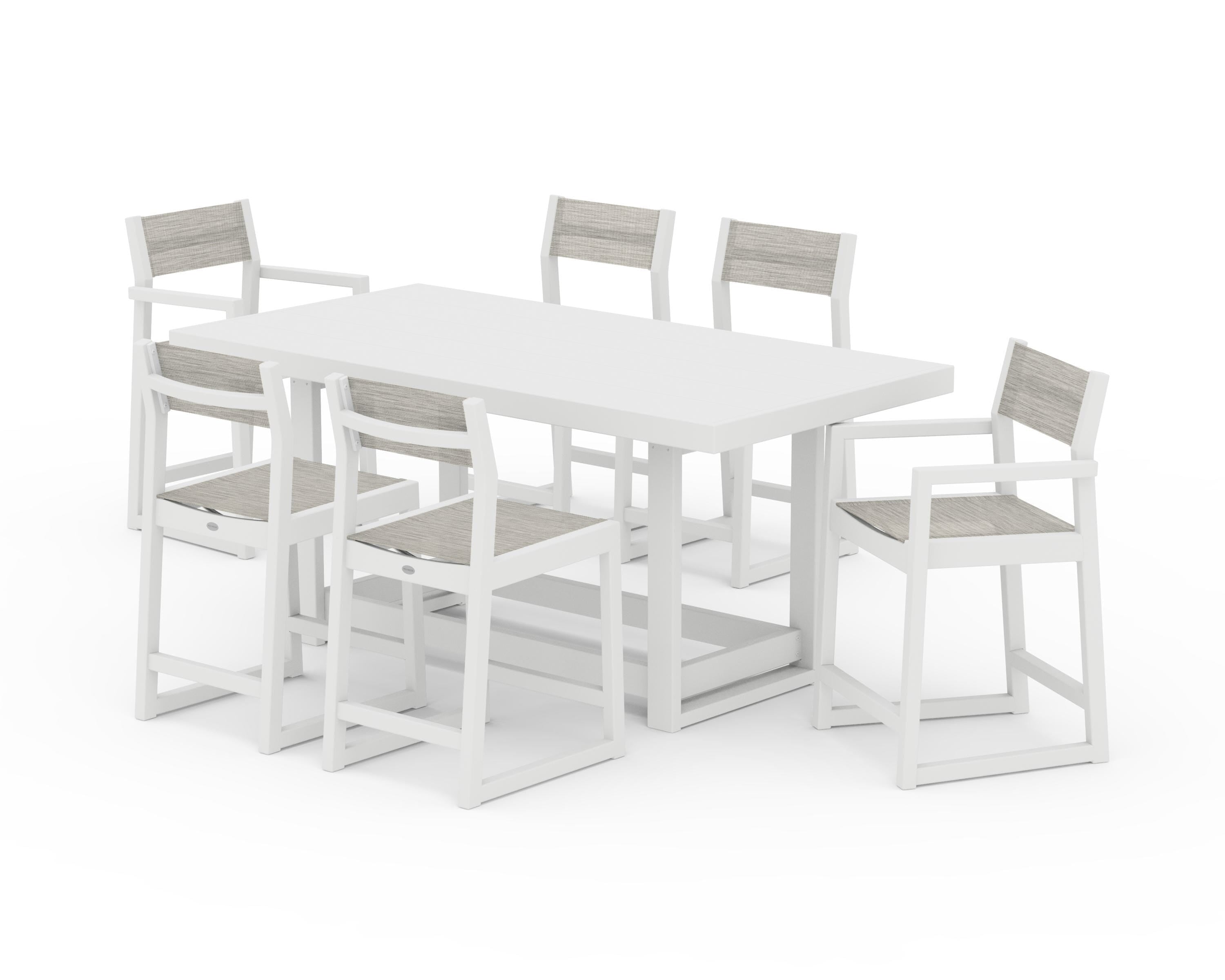POLYWOOD EDGE Sling 7-Piece Counter Table Set in White / Birch Sling