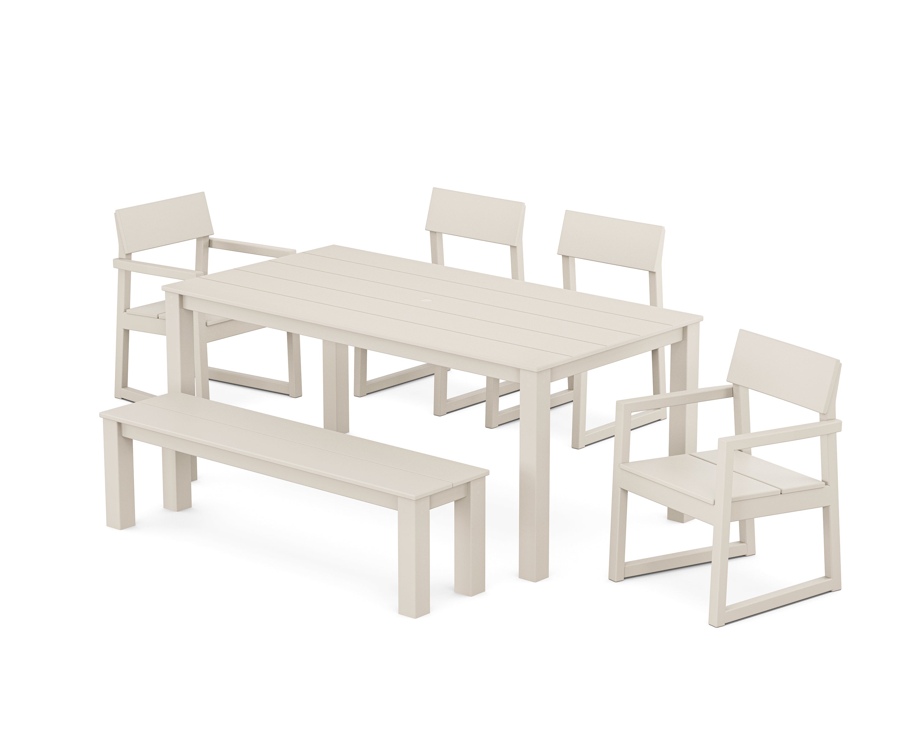 POLYWOOD EDGE 6-Piece Parsons Dining Set with Bench in Sand