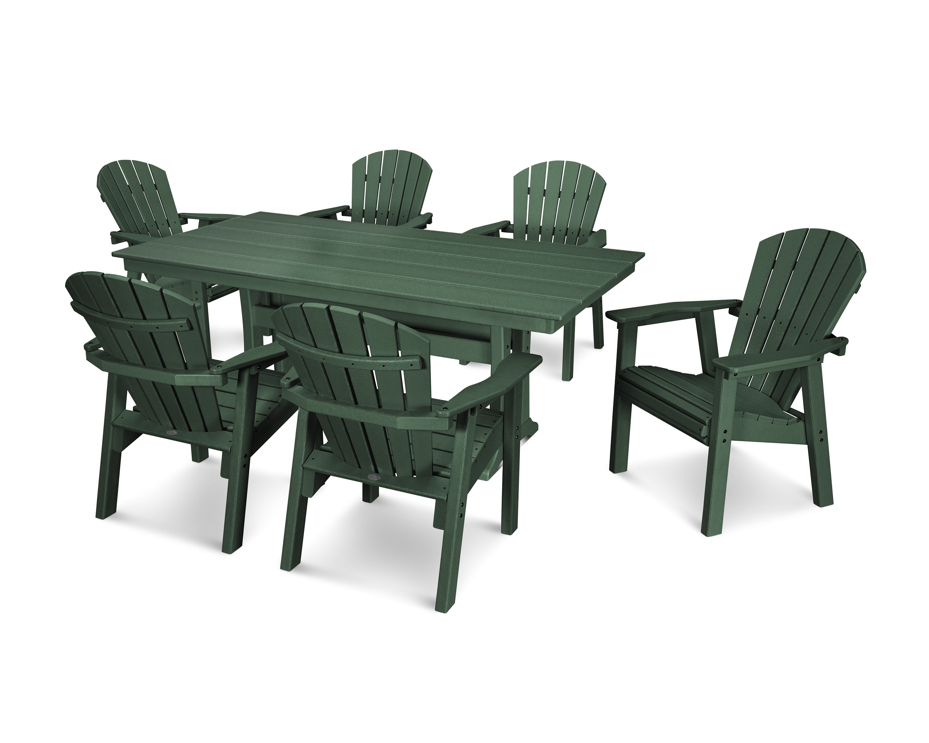 POLYWOOD® Seashell 7- Piece Farmhouse Dining Set with Trestle Legs in Green