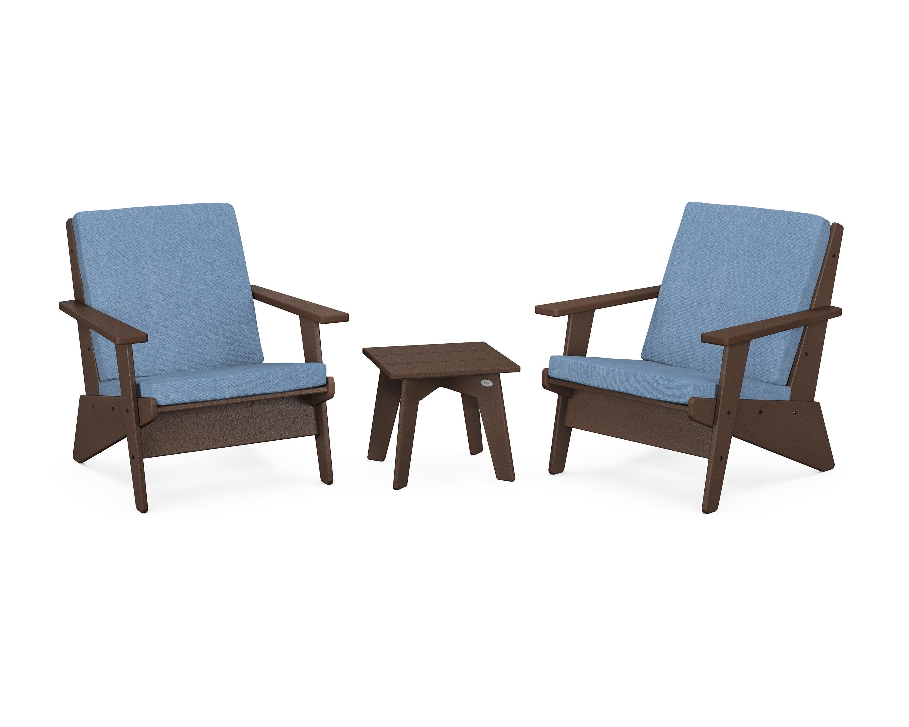 POLYWOOD Riviera Modern Lounge 3-Piece Set in Mahogany / Sky Blue