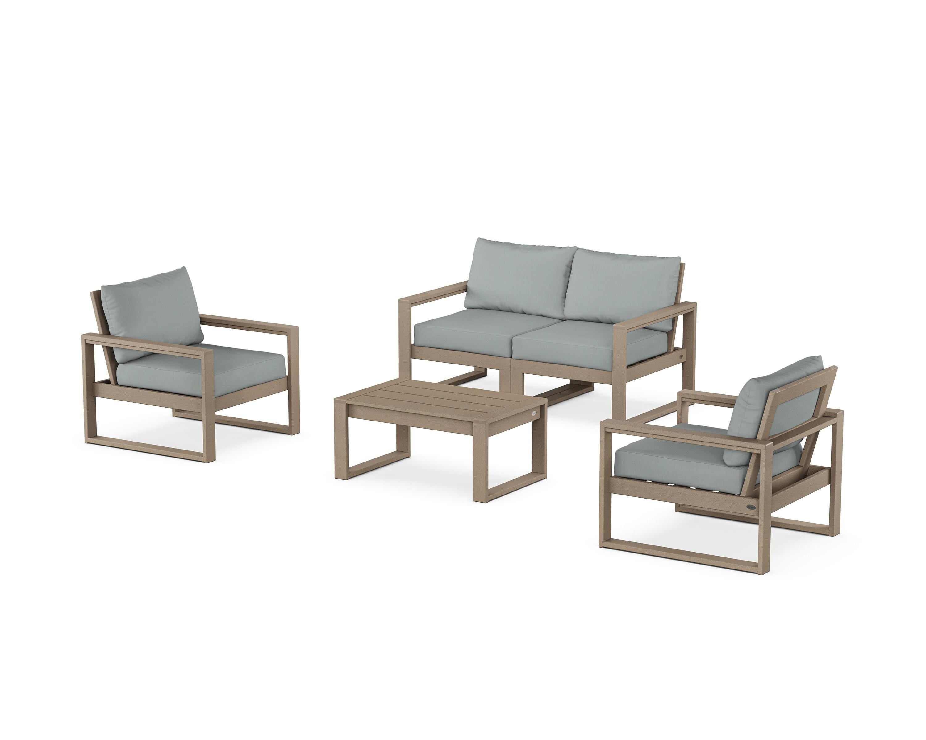 POLYWOOD EDGE Sectional 4-Piece Deep Seating Set with Loveseat in Vintage Sahara / Spa