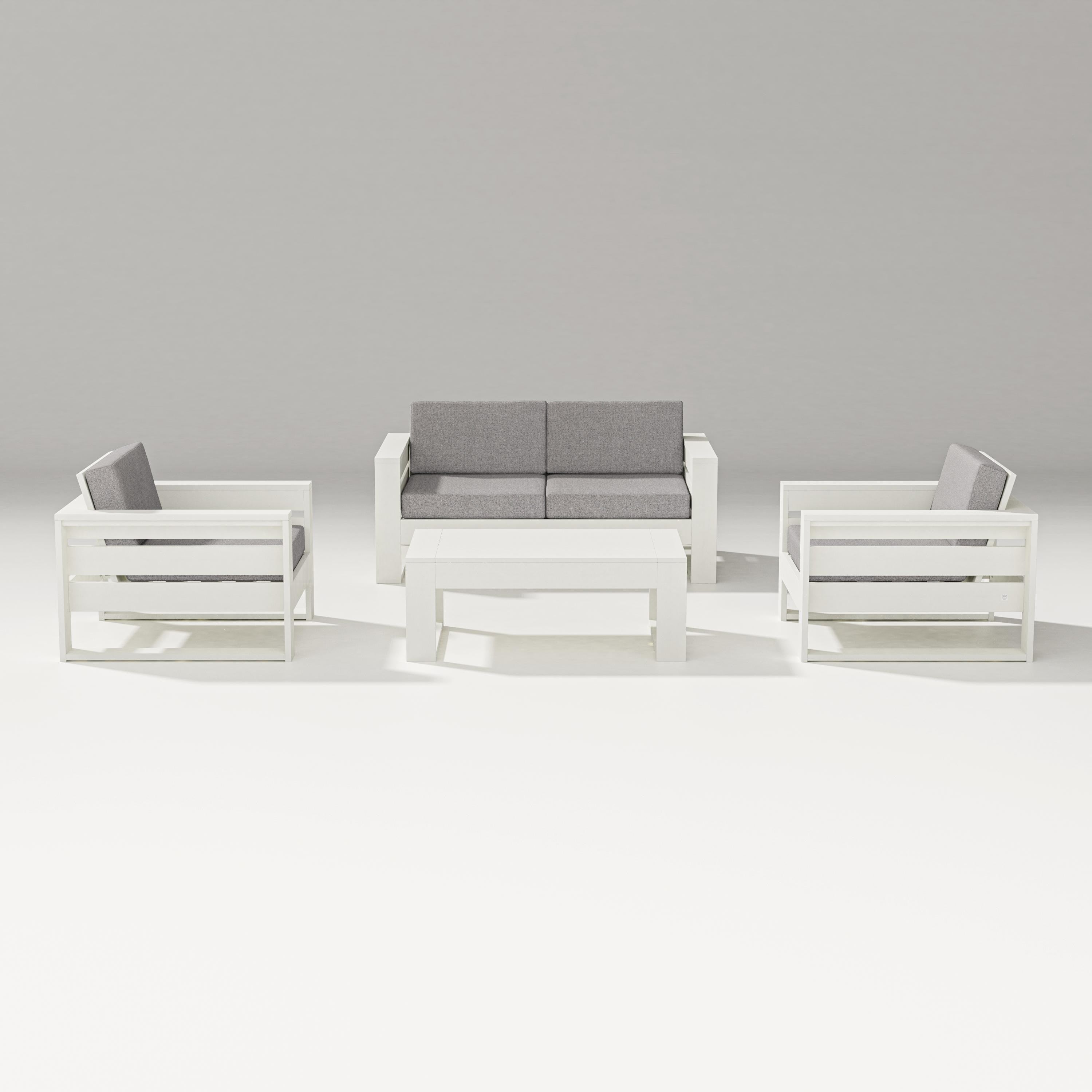 PW Designer Series Latitude 4-Piece Lounge Loveseat Set in Vintage White / Grey Mist