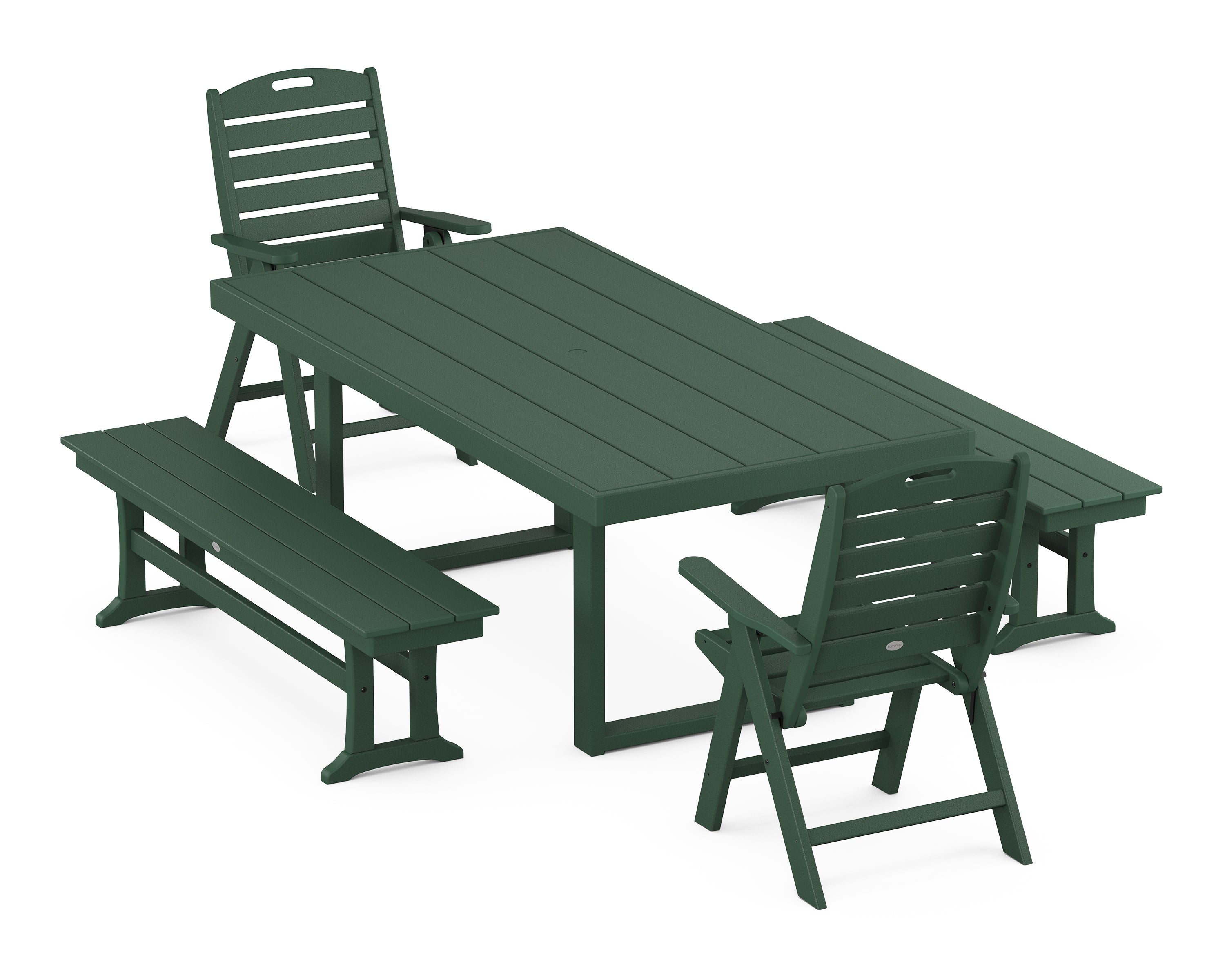 POLYWOOD Nautical Folding Highback 5-Piece Dining Set with Trestle Legs in Green