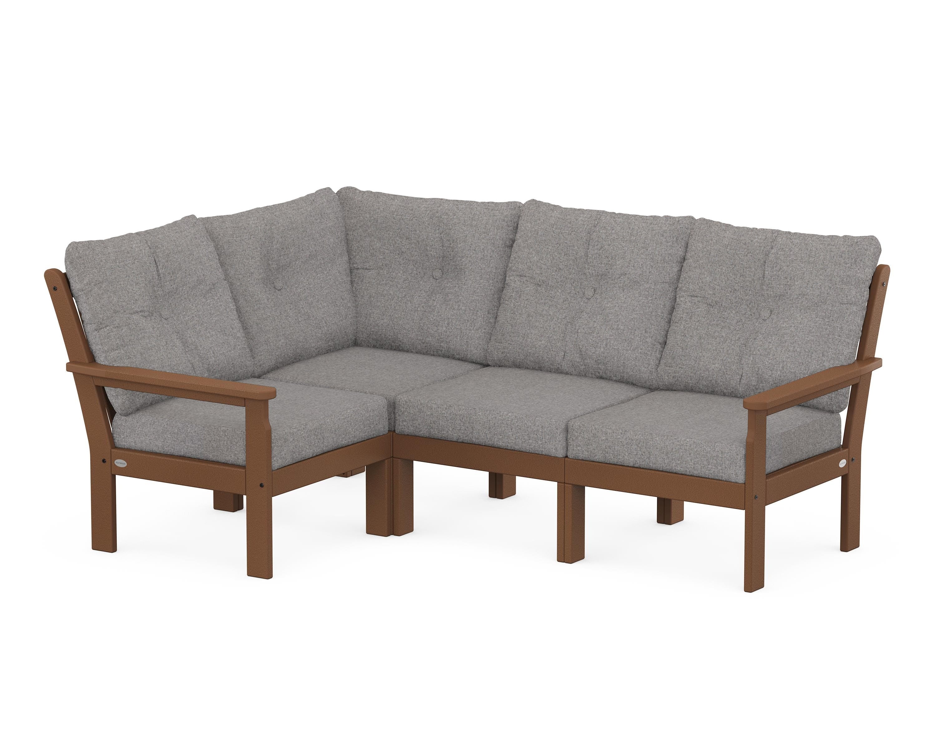 POLYWOOD Vineyard 4-Piece Sectional in Teak / Grey Mist