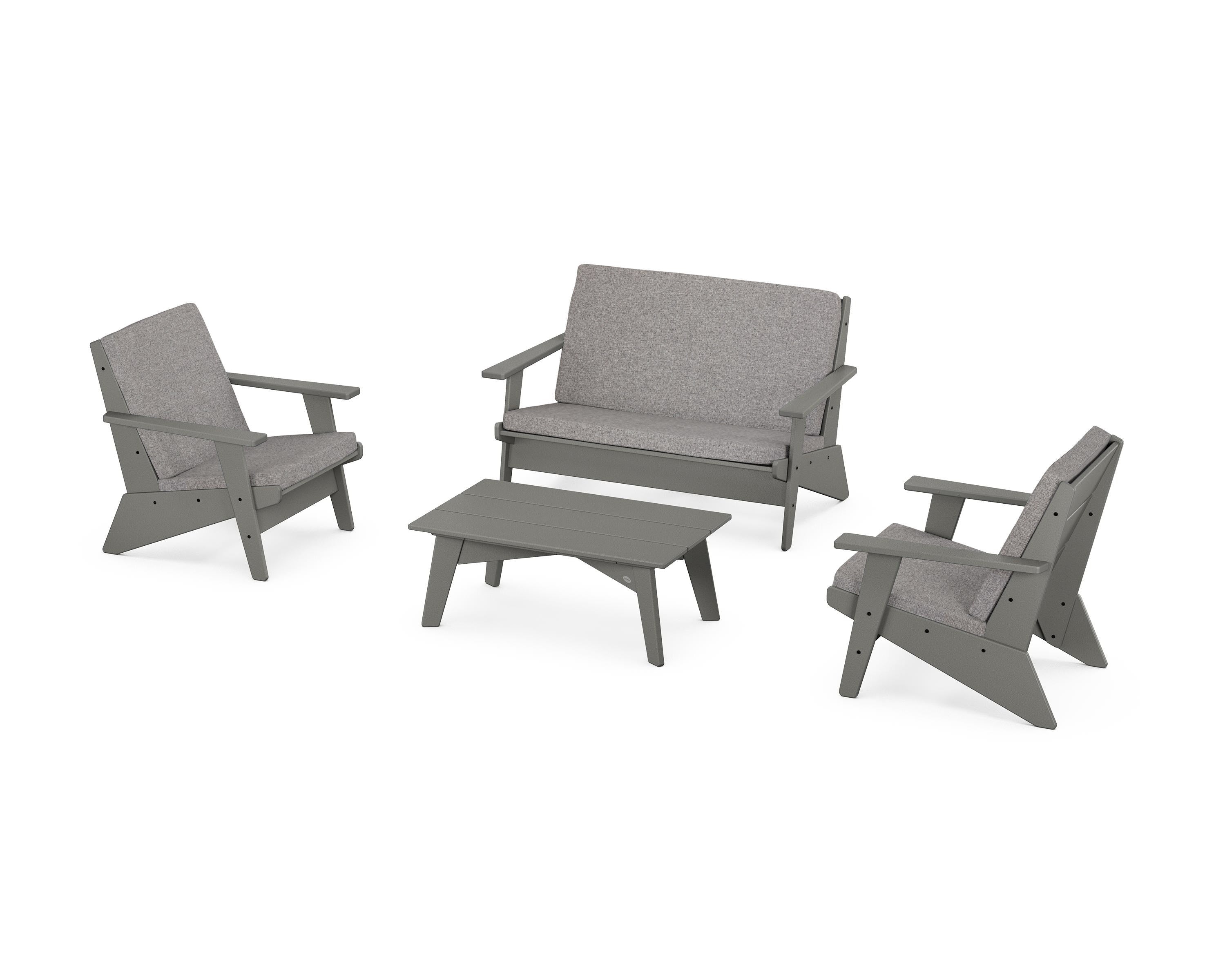 POLYWOOD Riviera Modern Lounge 4-Piece Set in Slate Grey / Grey Mist