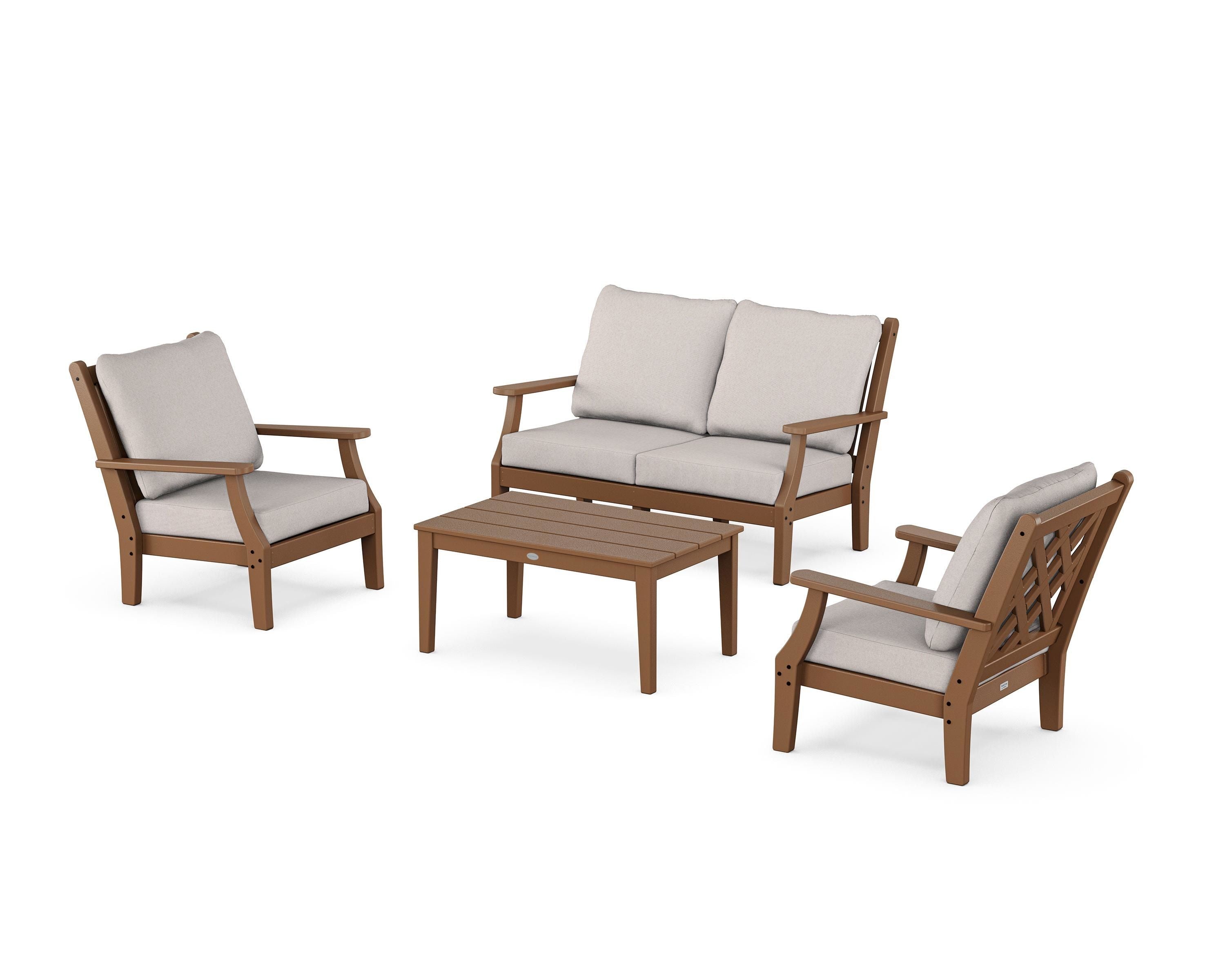 Country Living Wovendale 4-Piece Deep Seating Set with Loveseat in Teak / Dune Burlap