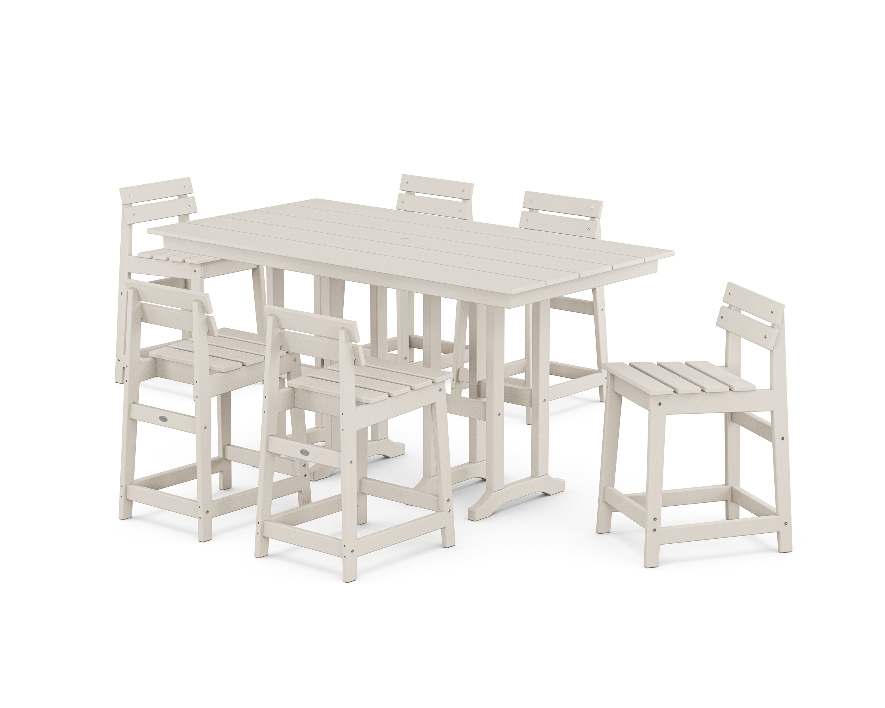 POLYWOOD Modern Studio Plaza Lowback Counter Chair 7-Piece Set in Sand
