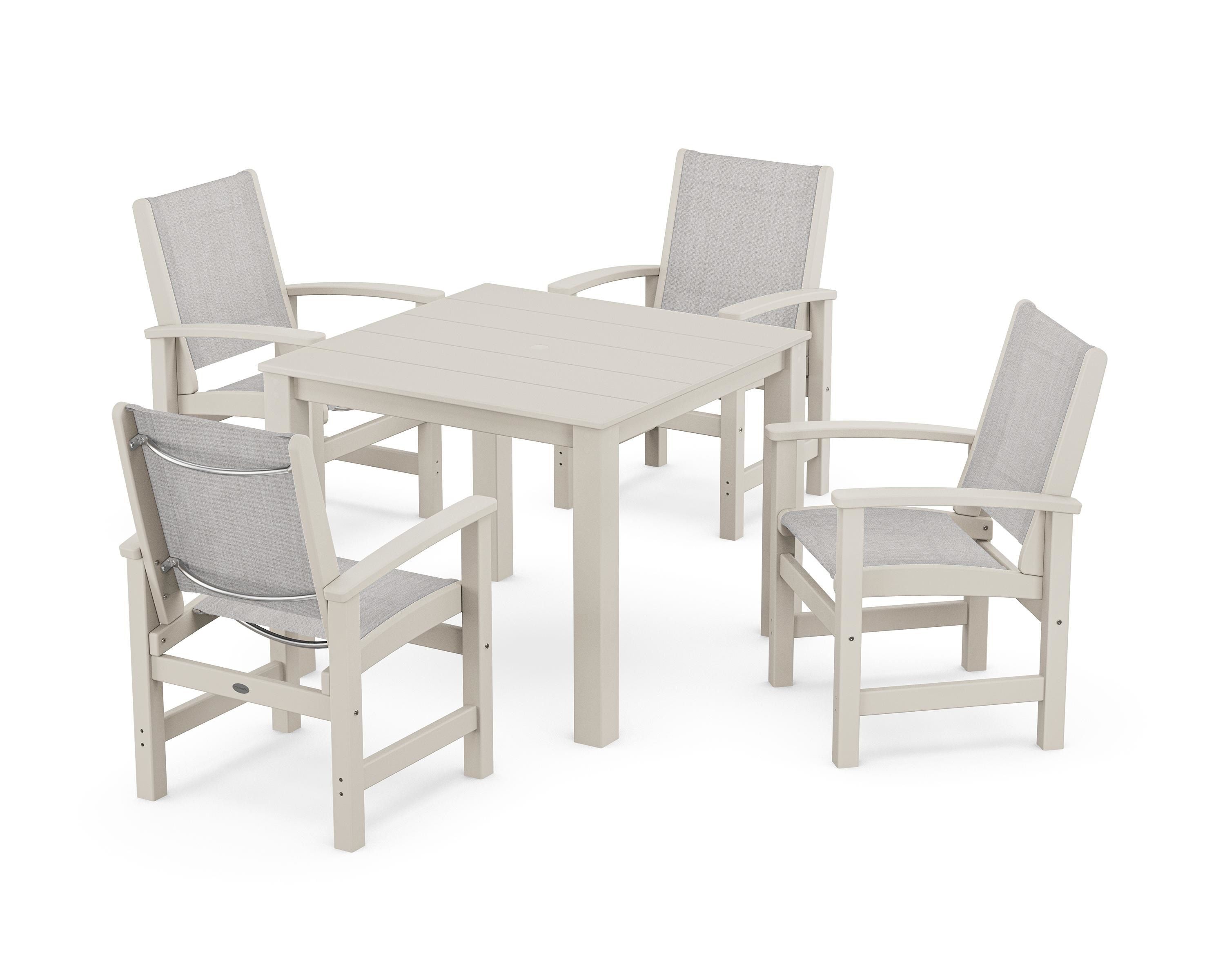 POLYWOOD Coastal 5-Piece Parsons Dining Set in Sand / Parchment Sling