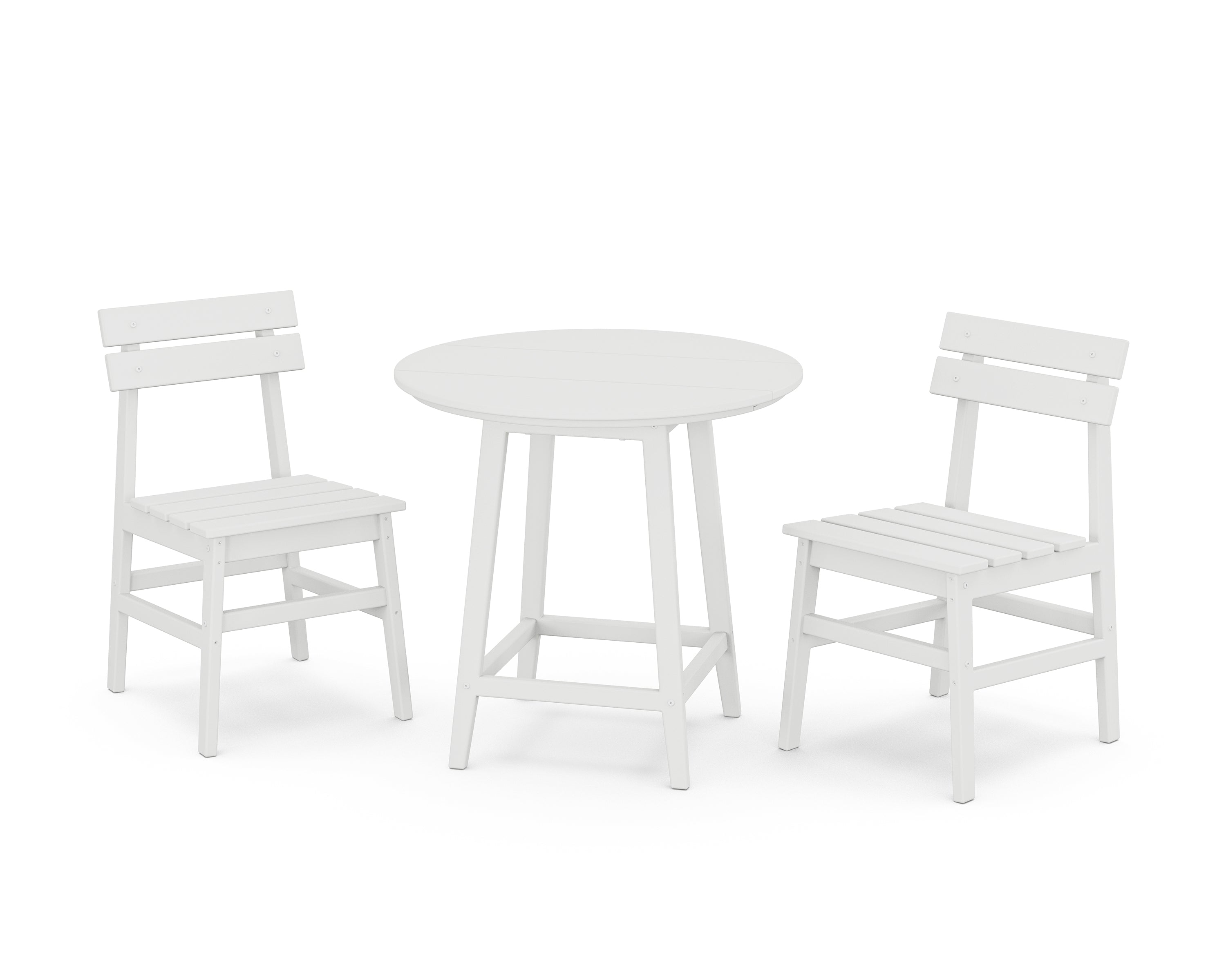 POLYWOOD Modern Studio Plaza Chair 3-Piece Round Bistro Dining Set in White