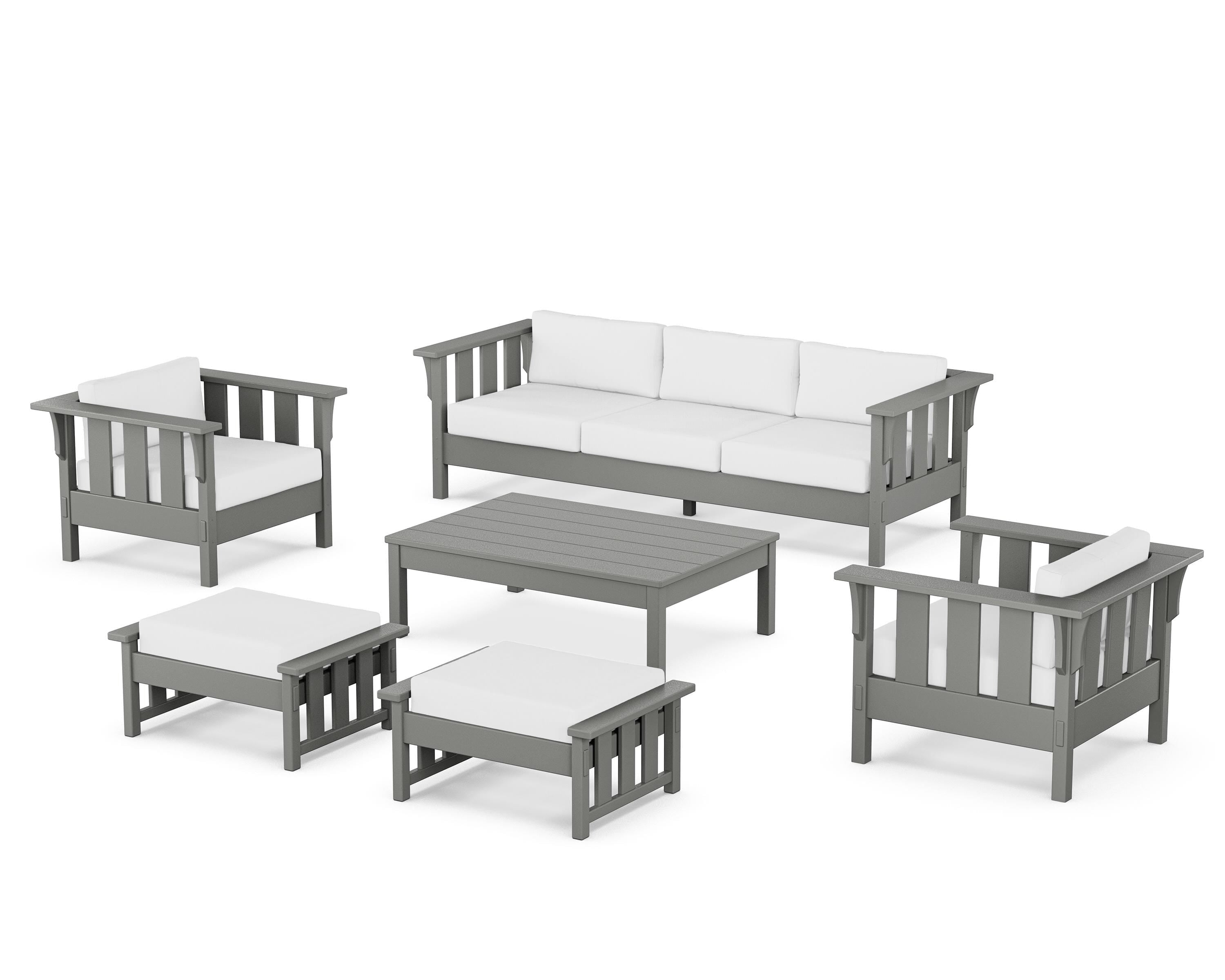Martha Stewart by POLYWOOD Acadia 6-Piece Lounge Sofa Set in Slate Grey / Natural