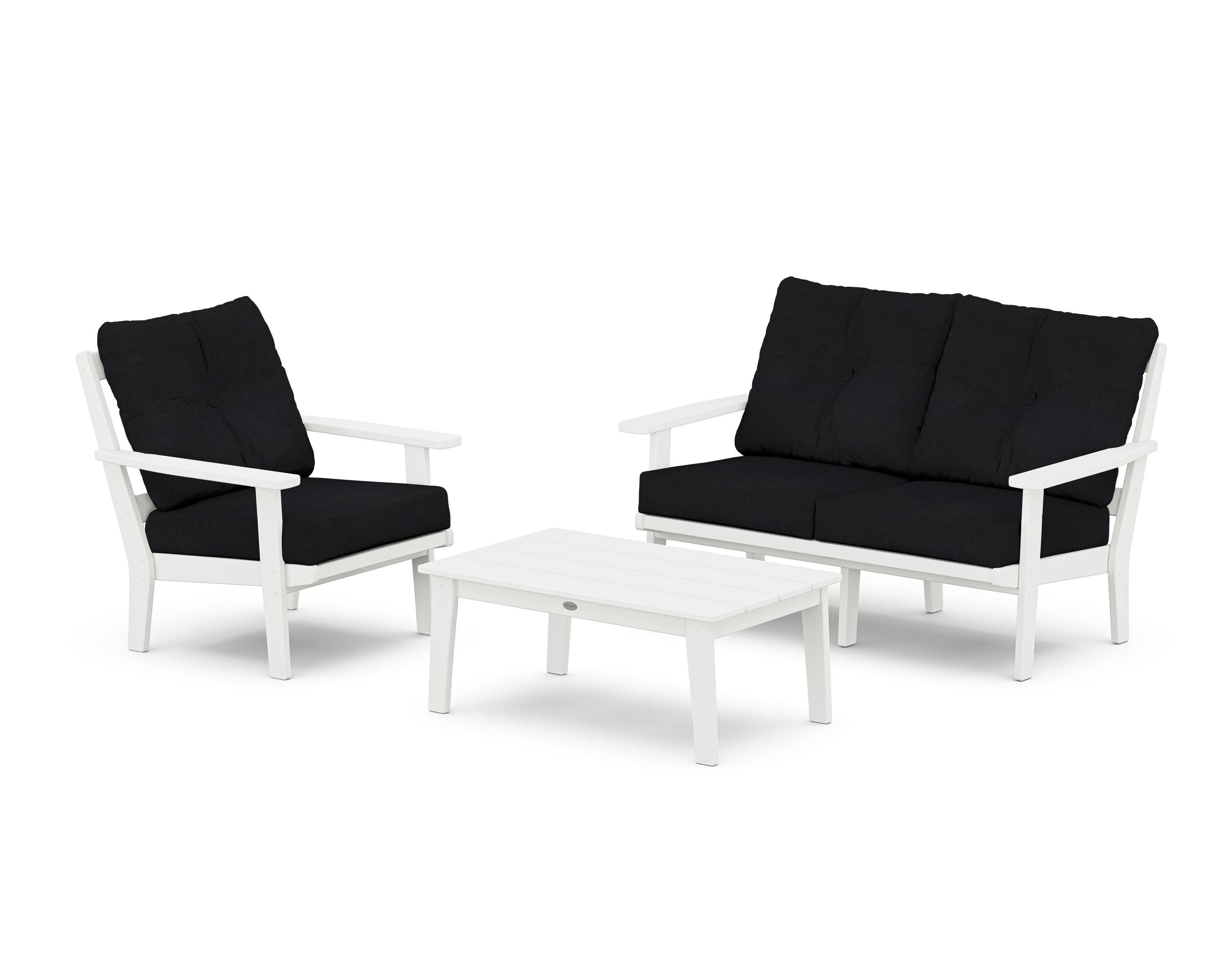POLYWOOD Oxford 3-Piece Deep Seating Set with Loveseat in White / Midnight Linen
